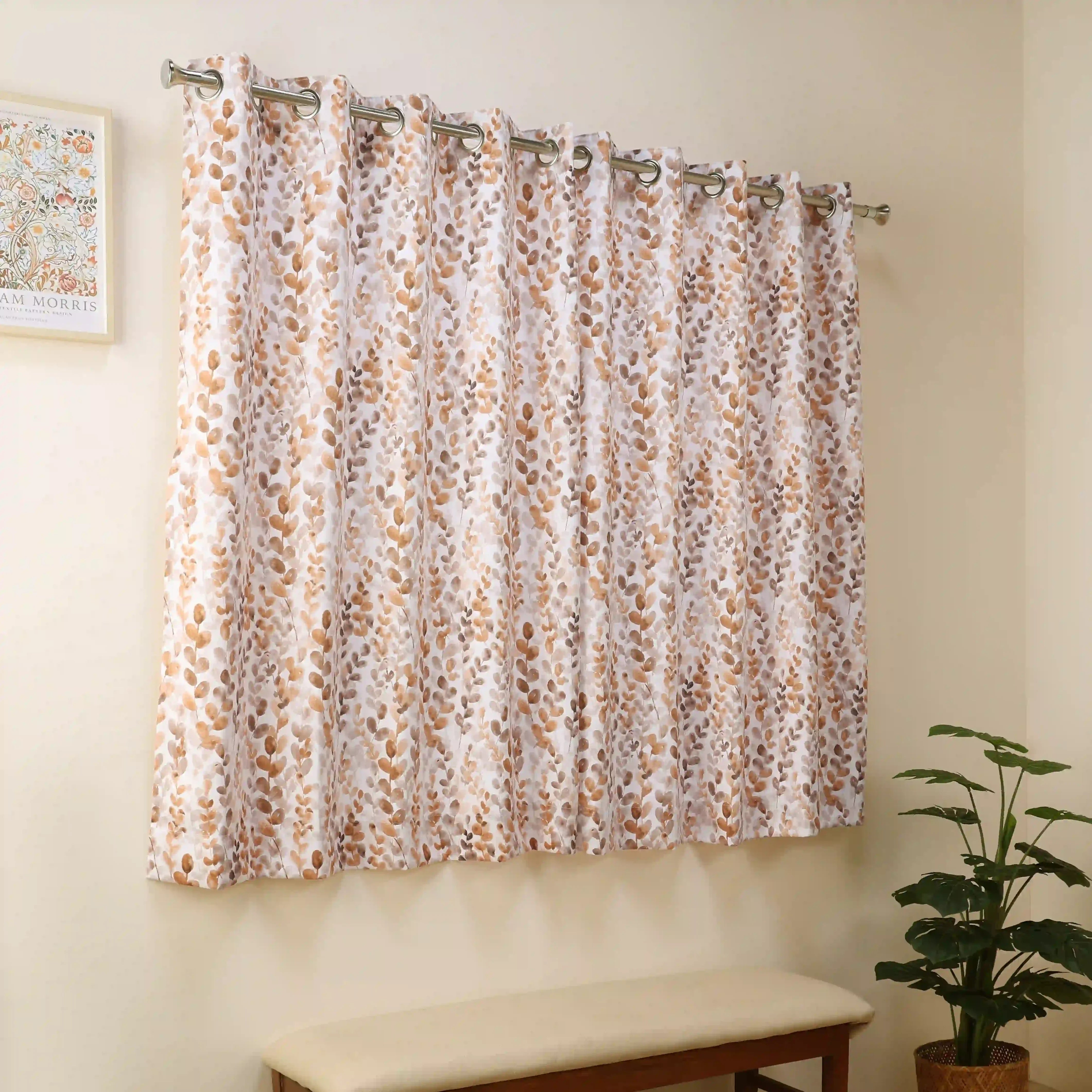 Bloomshire Classic Set Of 2 Printed Readymade Curtains | Leafy Fresh Clay / Window (5ft X 4.4ft)