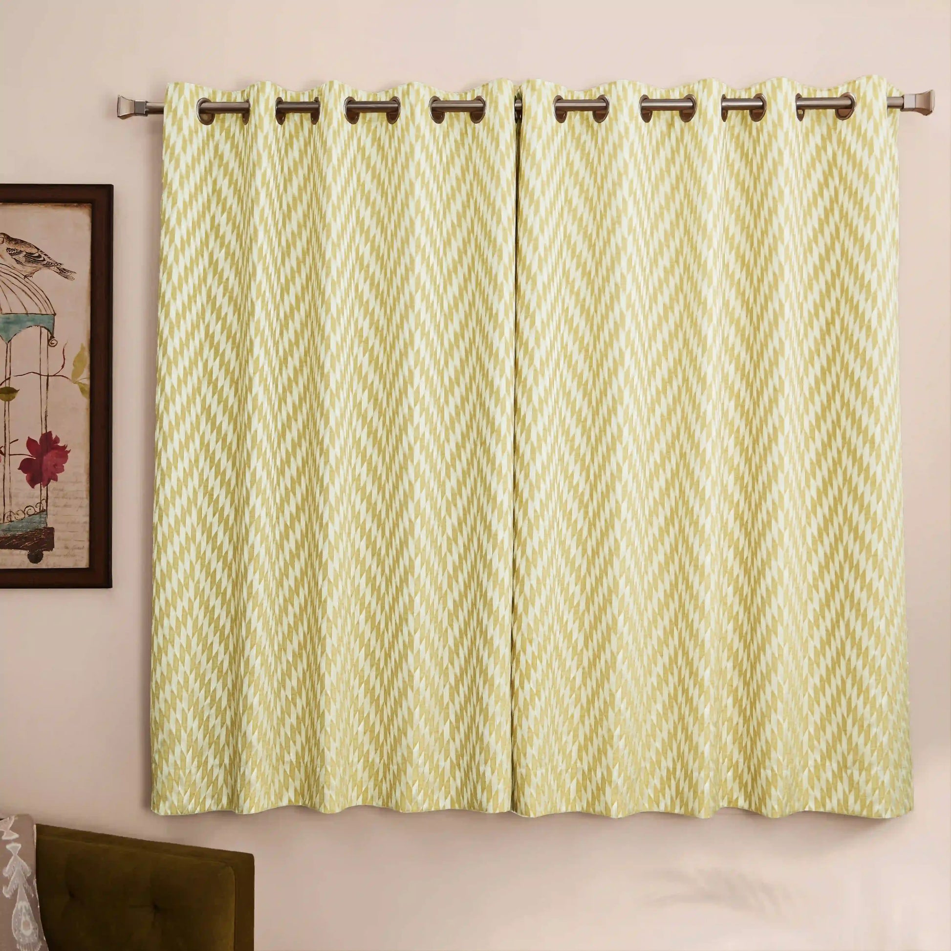 De Jacquard - Luxe Set Of 2 Jacquard Readymade Curtains | Prism Play Amber Glaze / Window (5ft X 4.4ft)