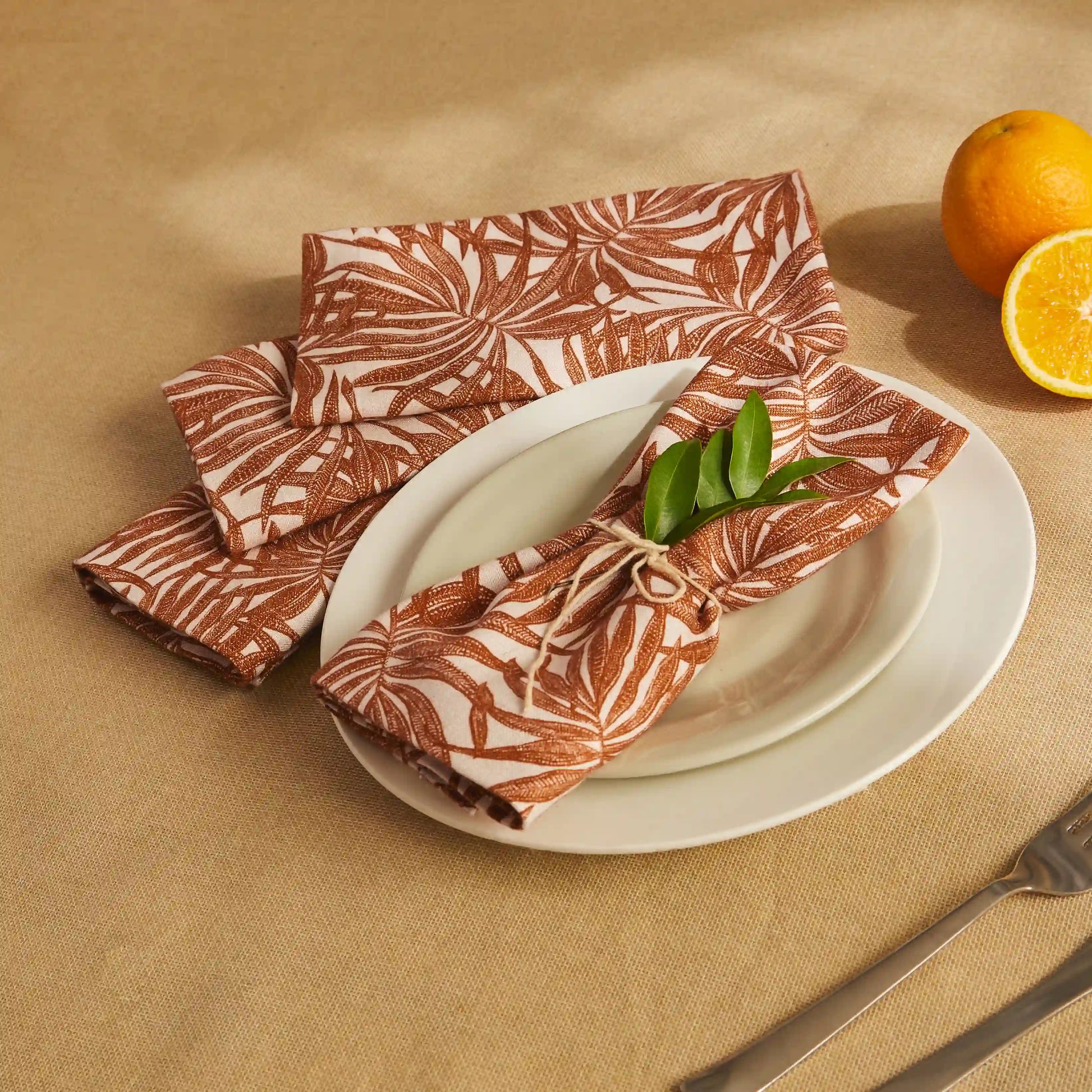 Nonna's Home 100% Cotton Table Napkin Set Coppery Ferns / Pack of 4