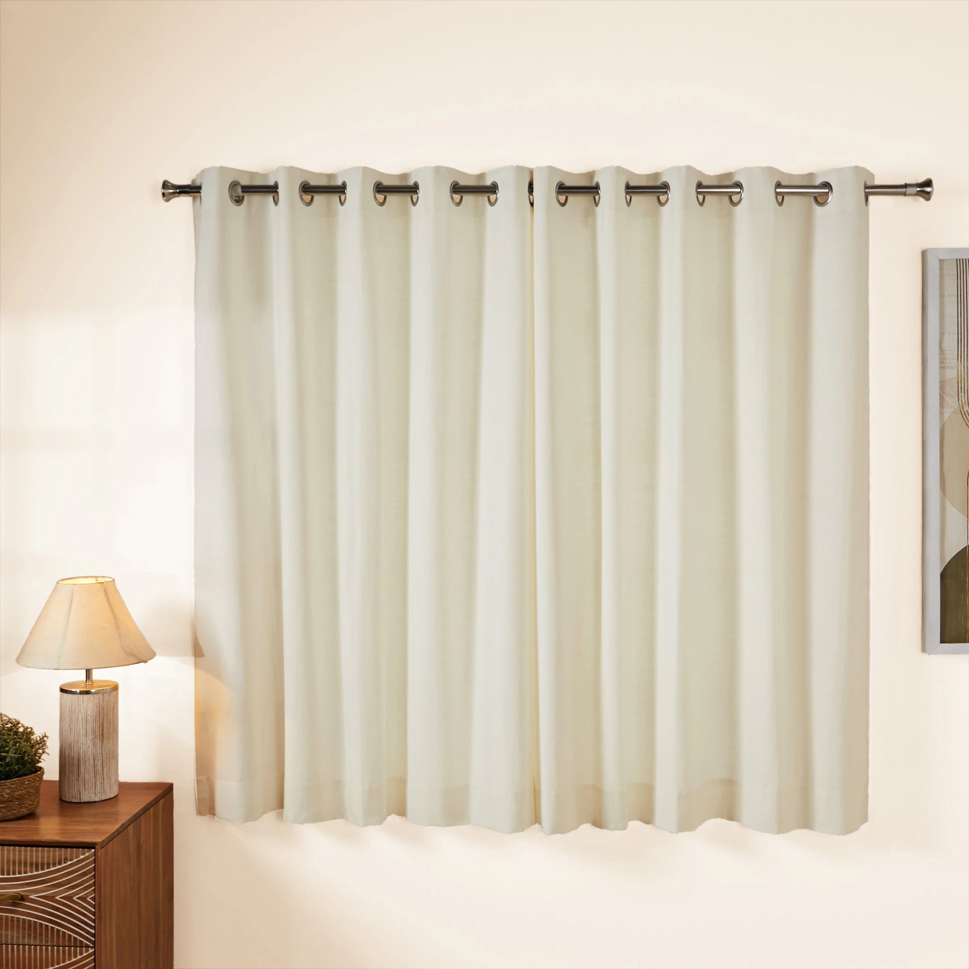 Paleto Set Of 2 Solid Readymade Curtains | Earthen Textures Cream / Window (5ft X 4.4ft)