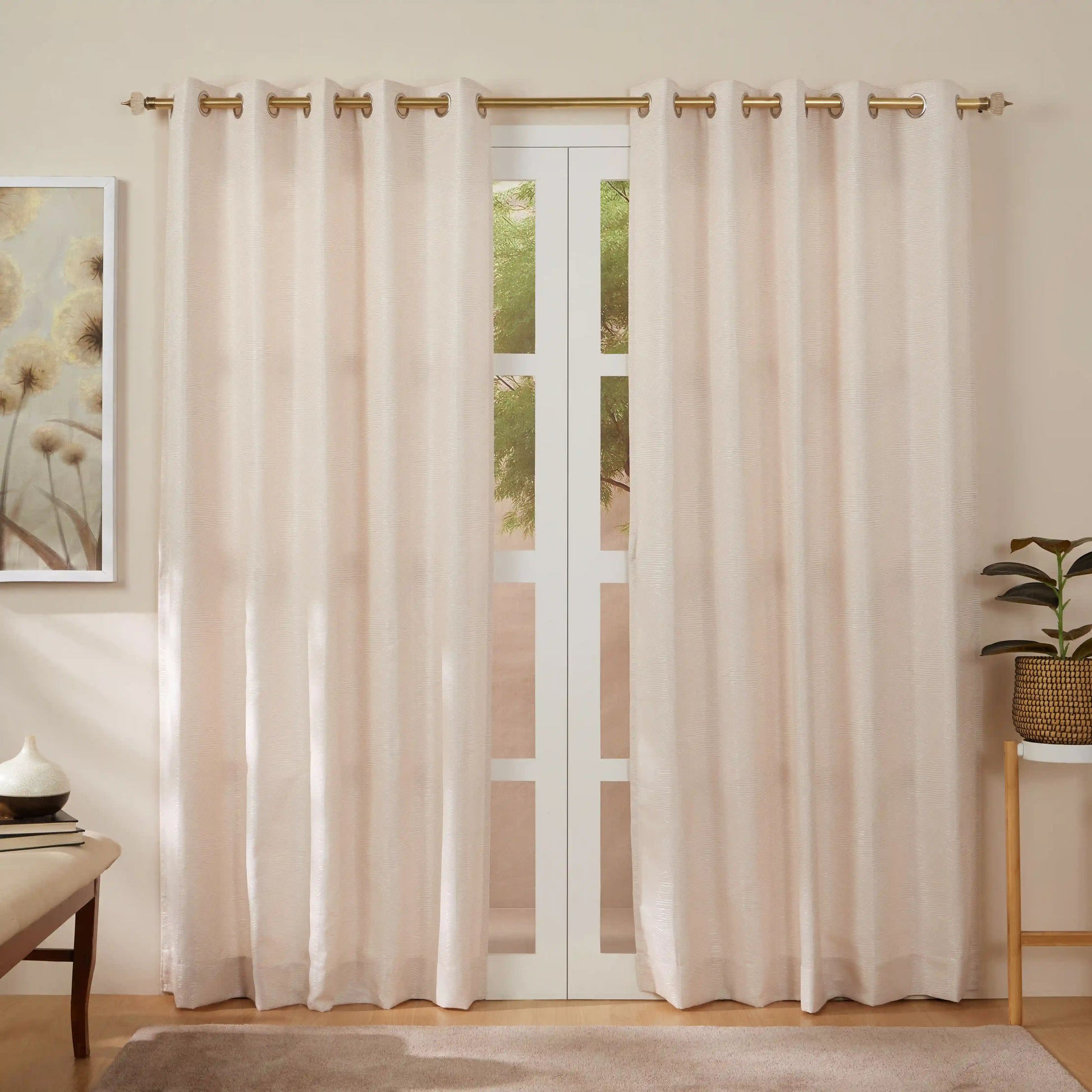 De Jacquard - Luxe Set Of 2 Jacquard Readymade Curtains | Eternal Imprint Rosewood / Door (7ft X 4.4ft)