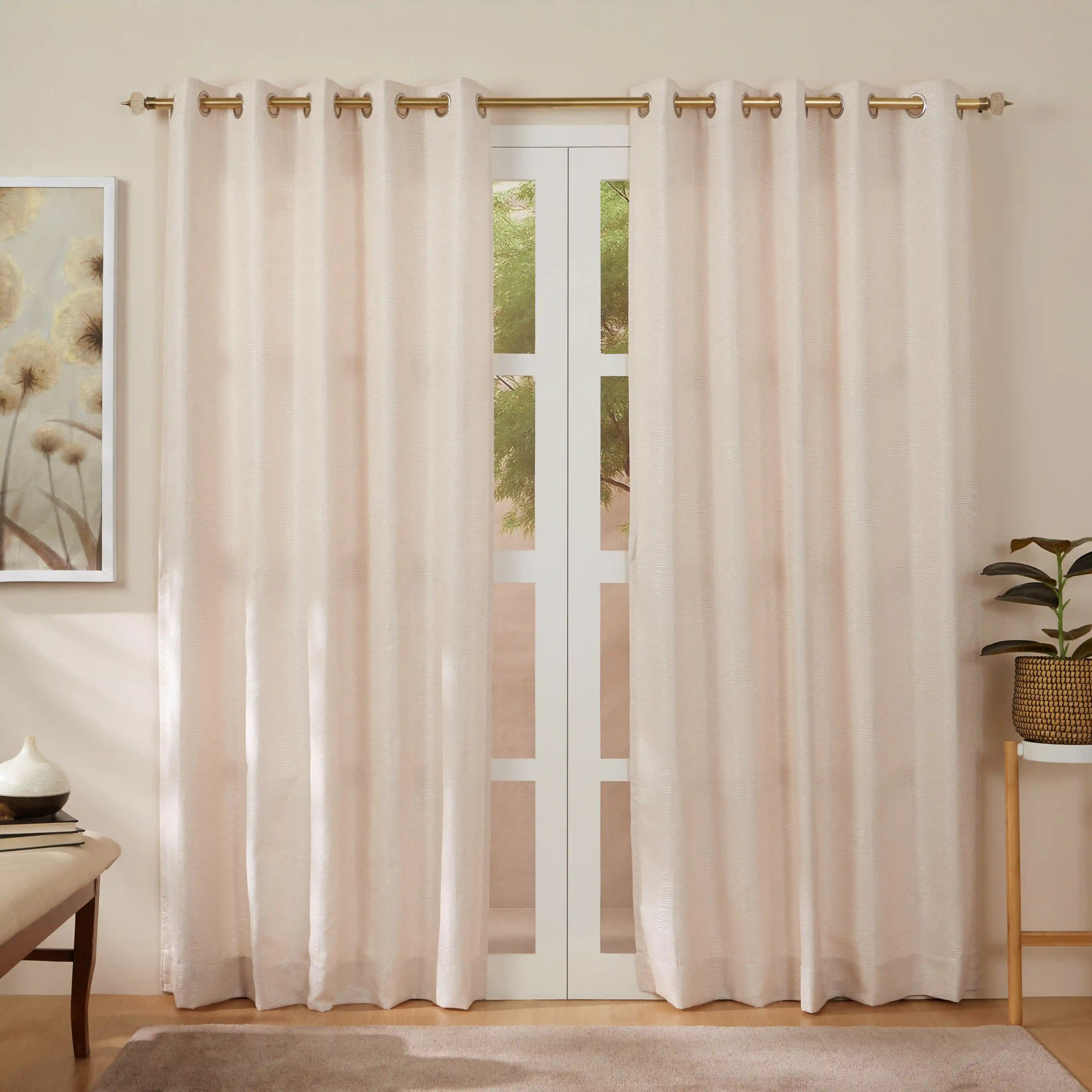 De Jacquard - Luxe Set Of 2 Jacquard Readymade Curtains | Eternal Imprint Rosewood / Door (7ft X 4.4ft)