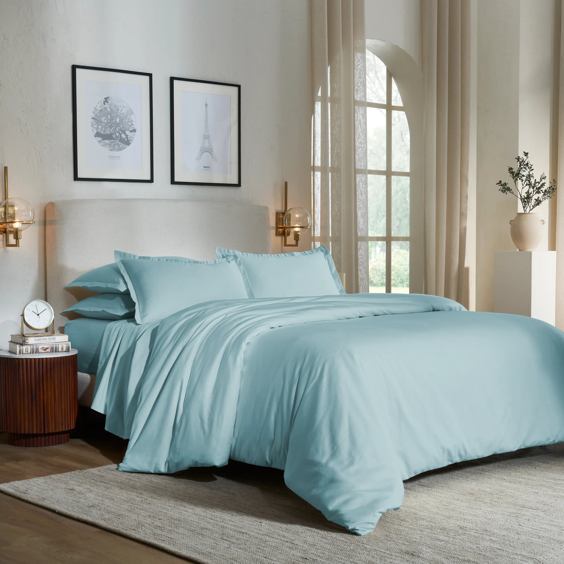 Pelushe | 800TC Long Staple Cotton Luxurious Super Soft Fitted Sheet Set | Pillow Cover with Merrow Hem Treatment Blue Sky / King