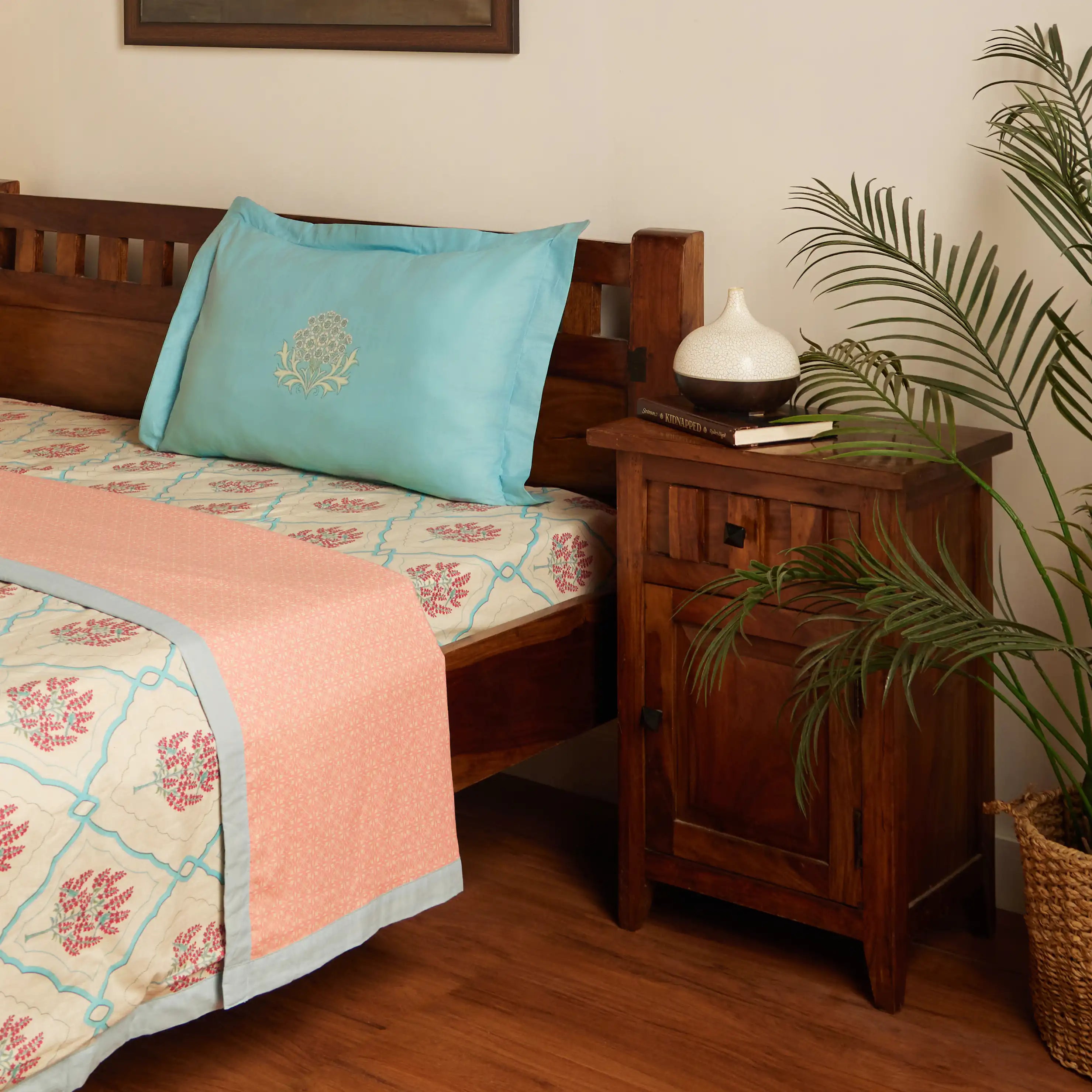 Chippa Lane | Contemporary Indian Print Design Reversible Dohar with Super Soft Flannel Layering-Sage Bloom Sage Bloom / Single