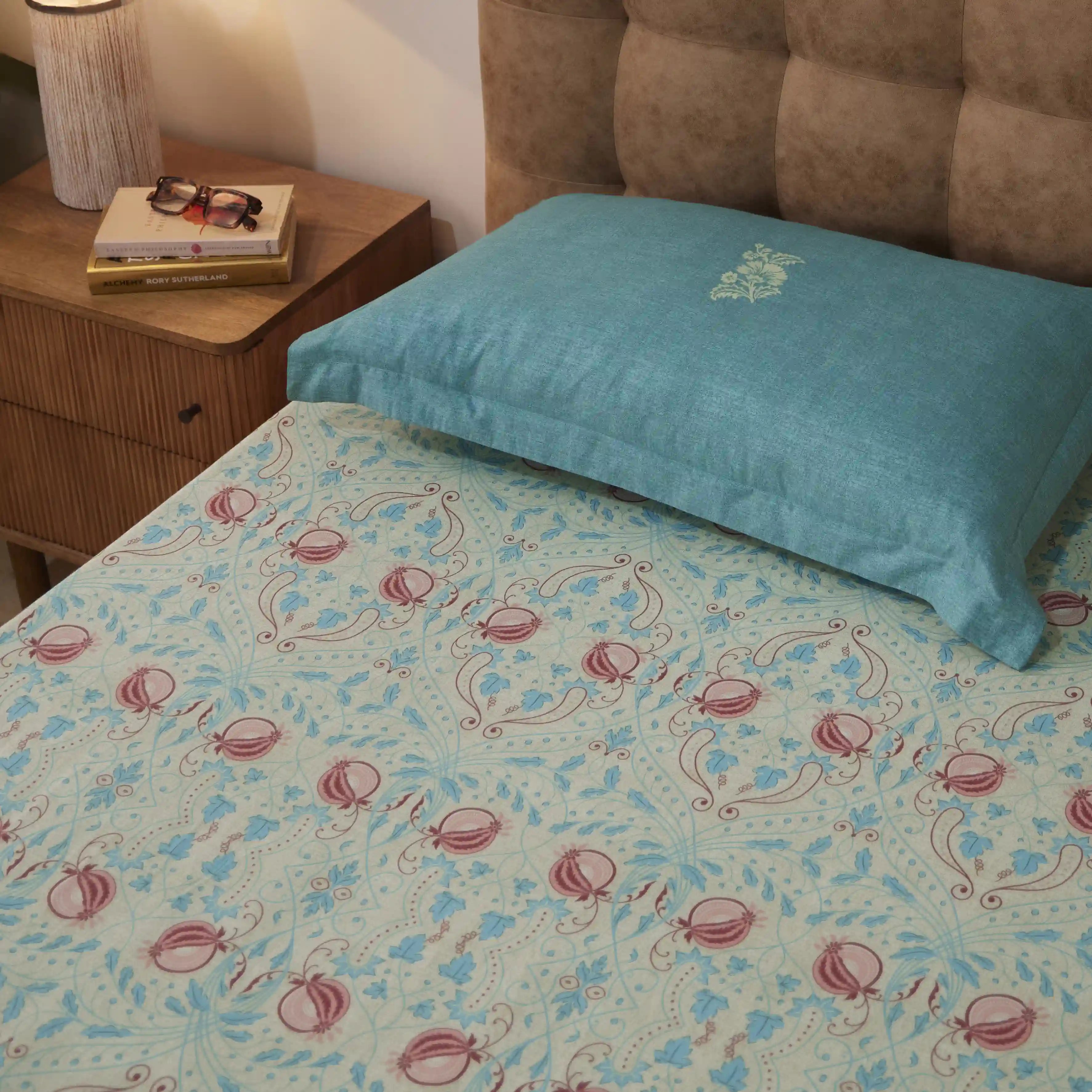 Chippa Lane | Contemporary Indian Print Design Cotton Bedsheet Set-Light Blue Light Blue / Single