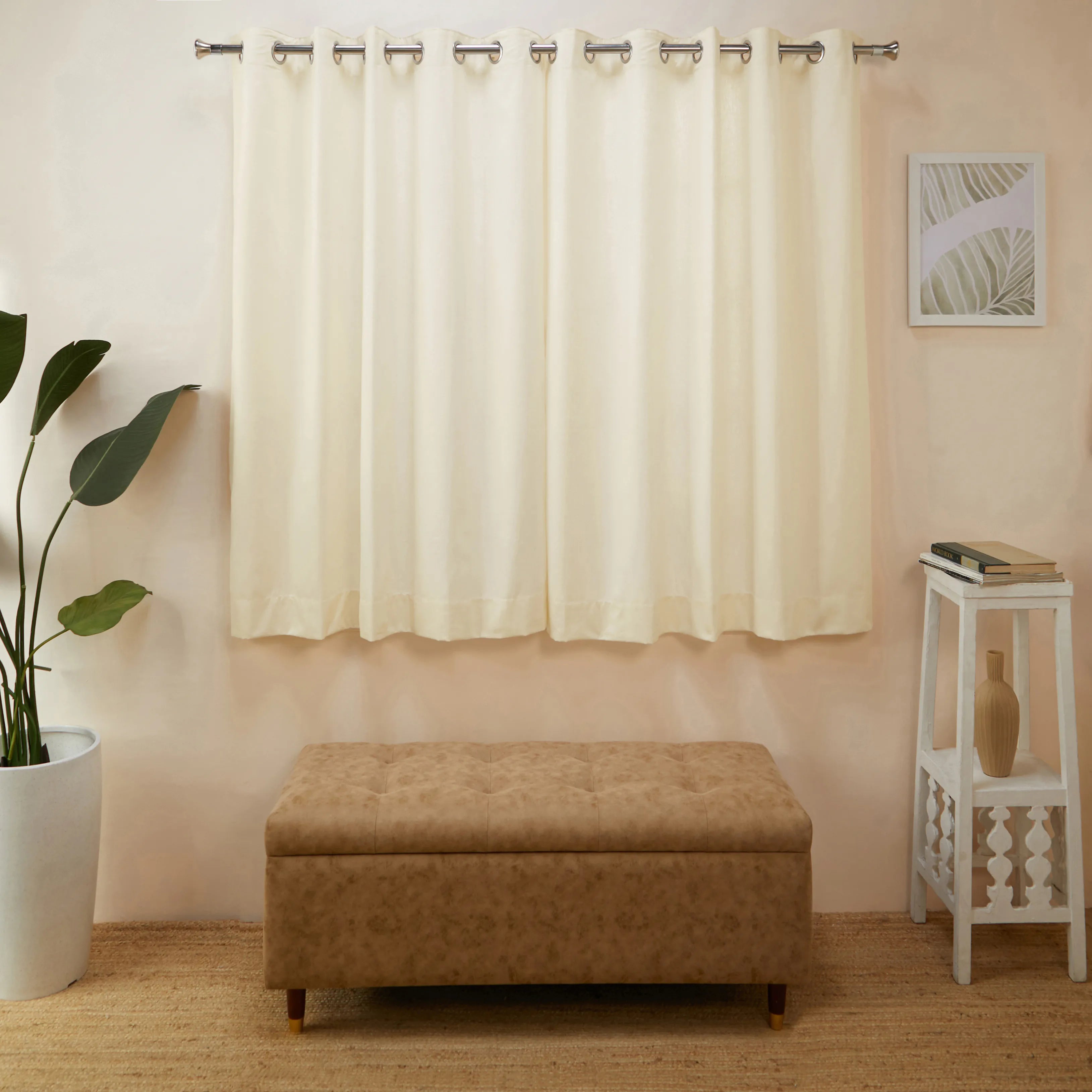 Paleto Set Of 2 Solid Readymade Curtains | Earthen Hues Vanilla / Window (5ft X 4.4ft)