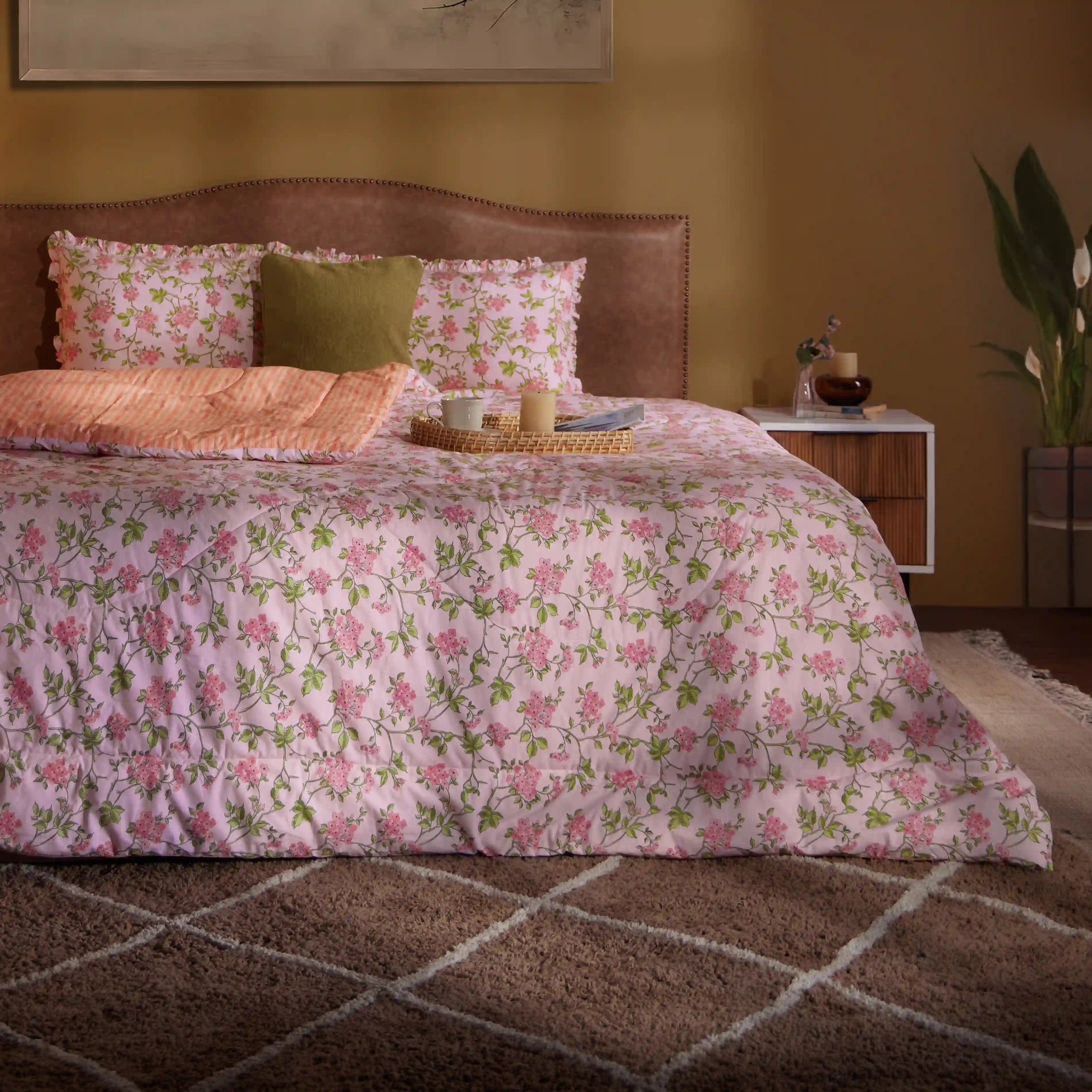 Bloomshire Luxe Printed Comforter-120gsm-Pink Pink / Double