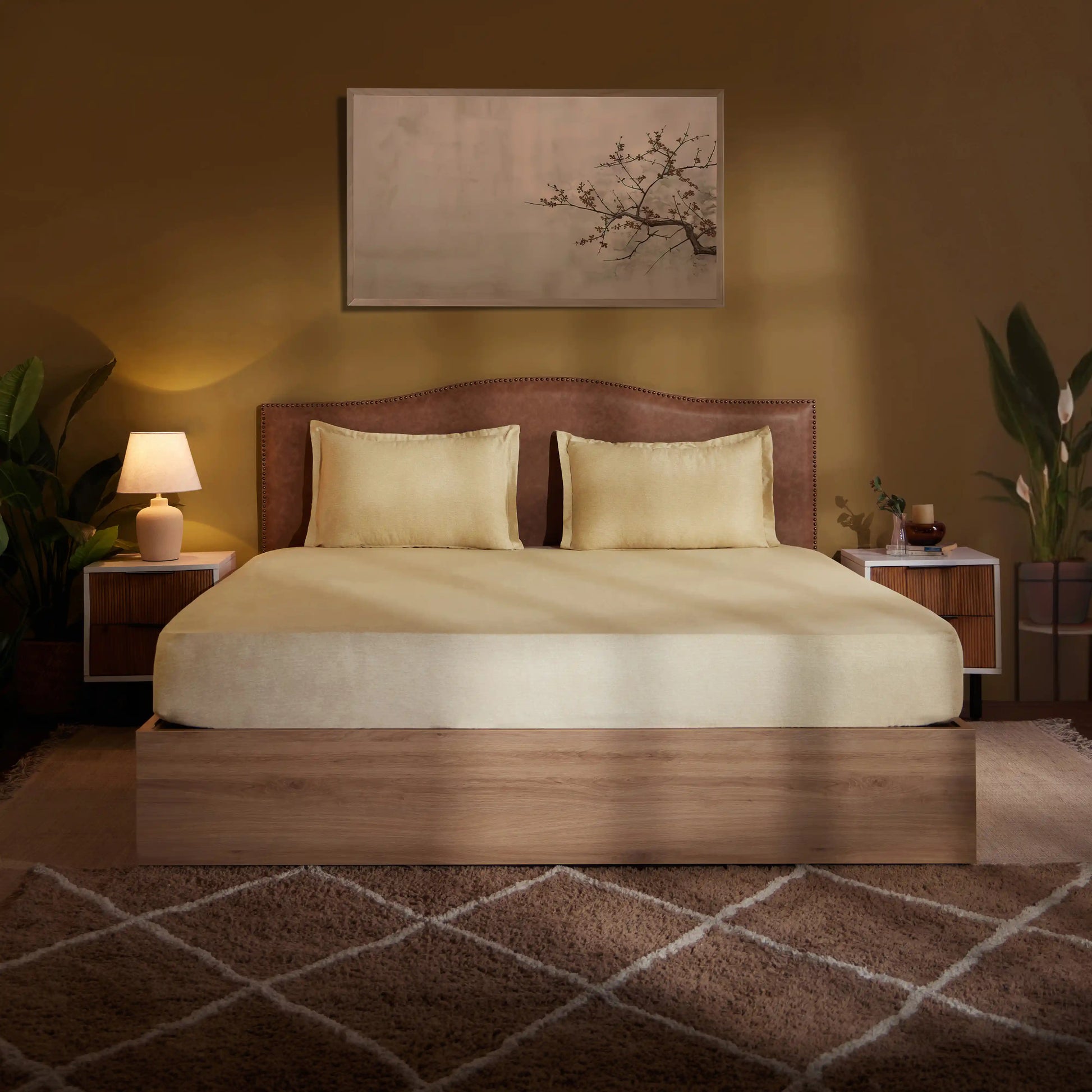 Yutori 100% Cotton Super King Bedsheet Set Beige / Super King