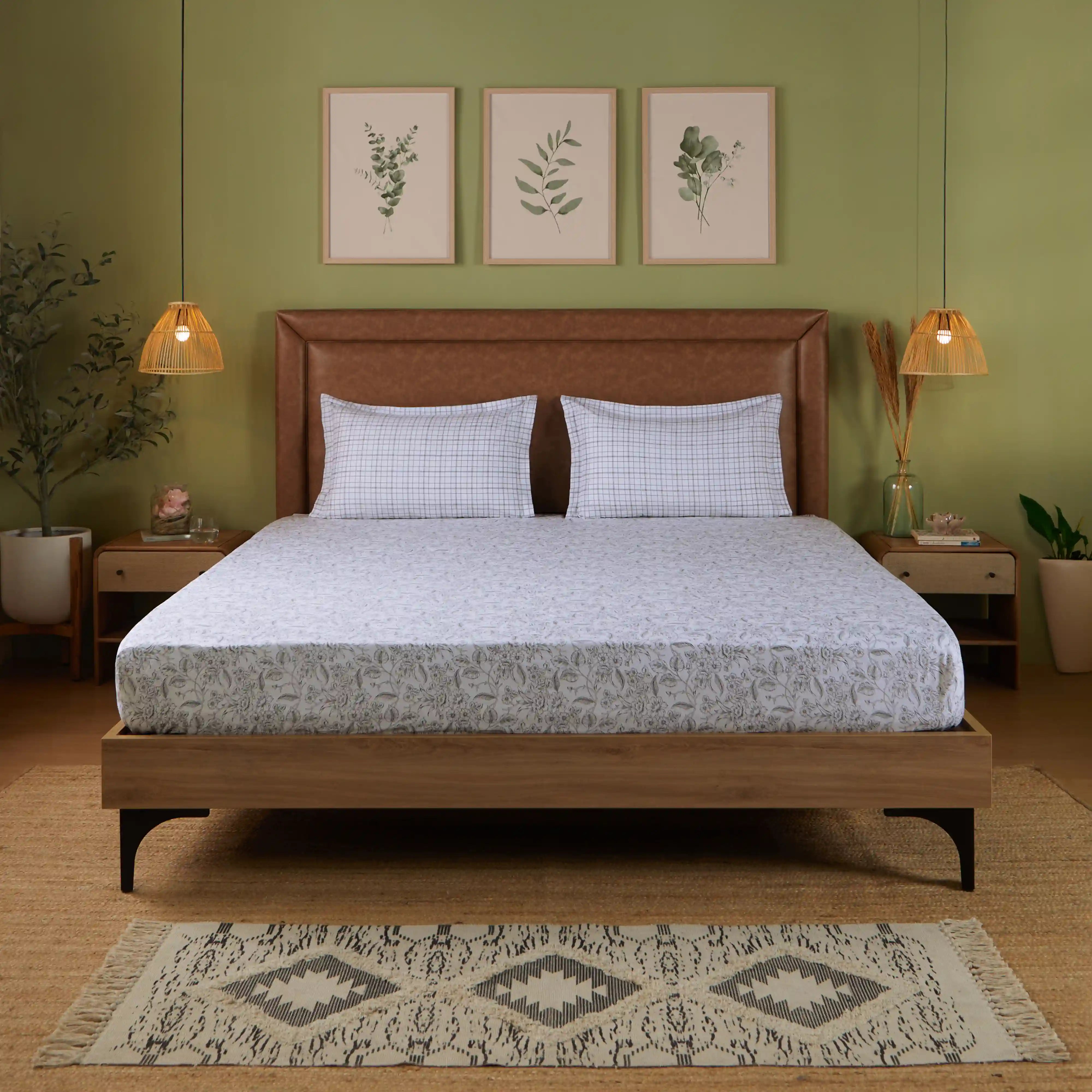 Mishella | Mix & Match Printed Cotton Bedsheet Set - Charcoal Bloom Charcoal Bloom / Queen