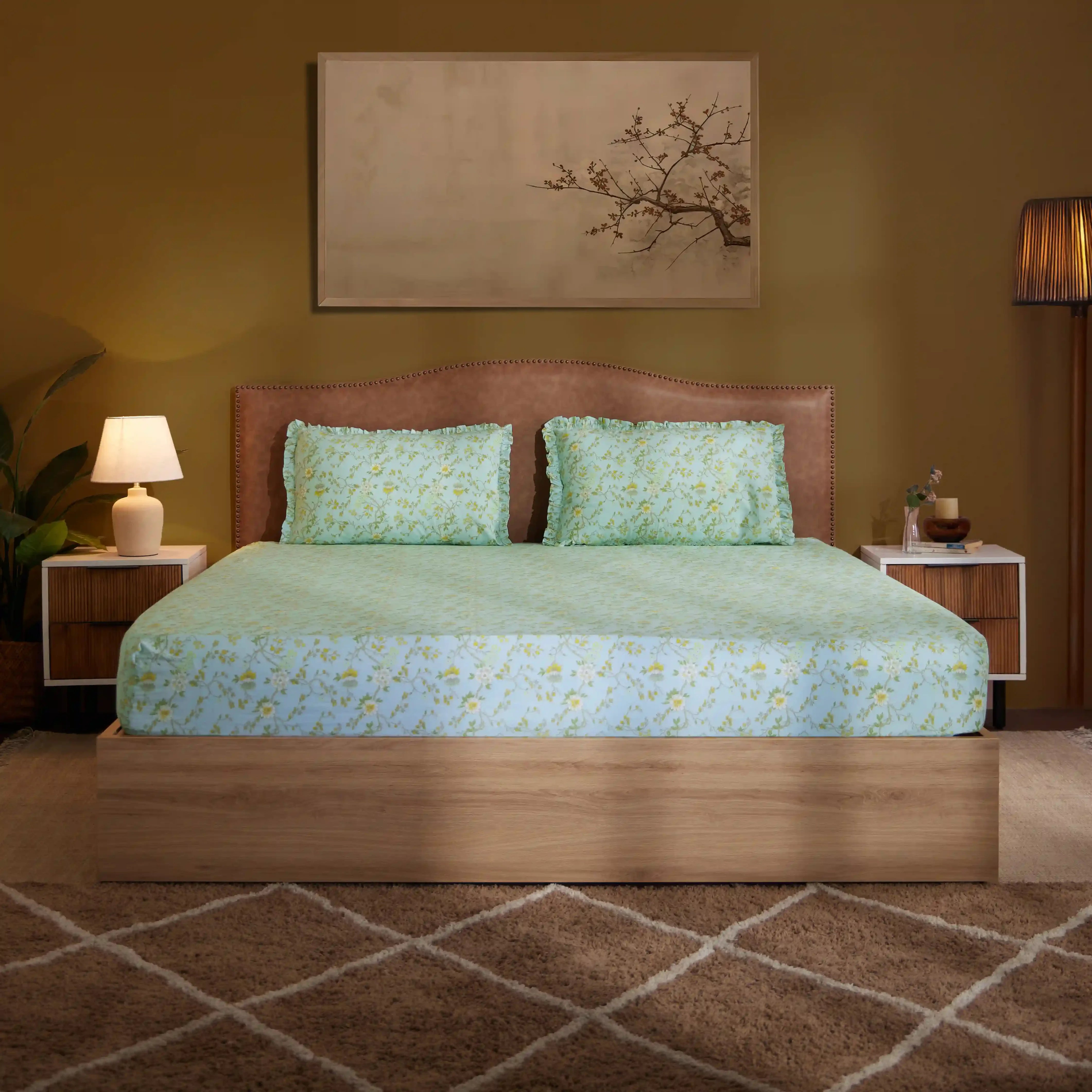 Bloomshire Luxe 100% Cotton Bedsheet Set Light Blue / Double