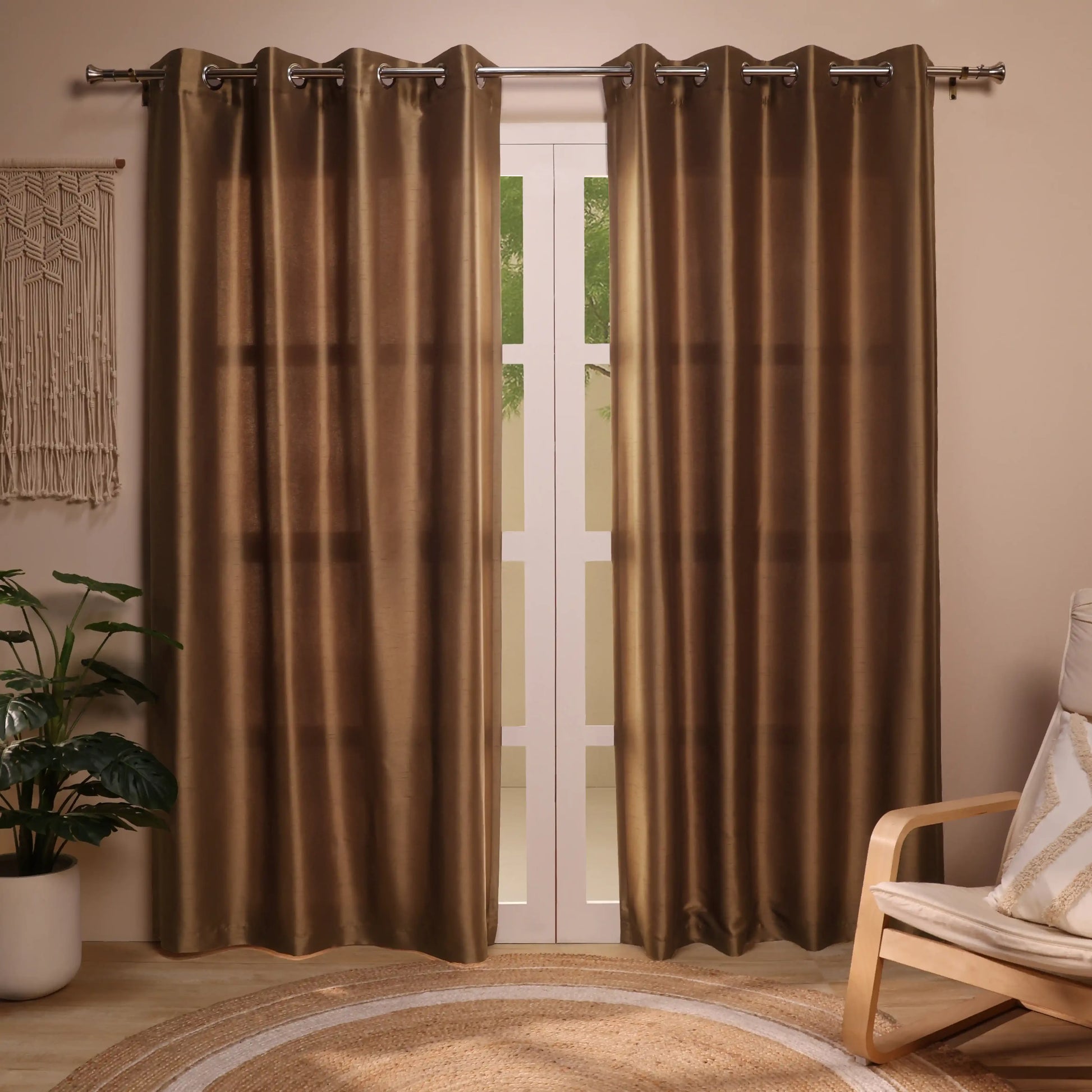 Paleto Set Of 2 Solid Readymade Curtains | Pure Hues Wood / Door (4.25ft X 7.22ft)