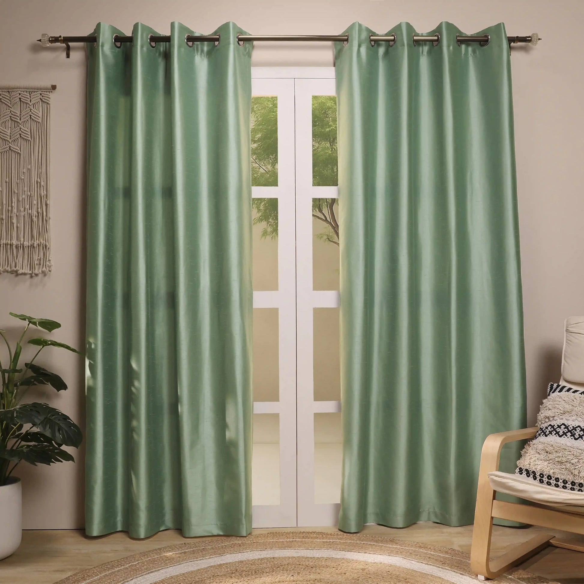 Paleto Set Of 2 Solid Readymade Curtains | Pure Hues Sea Green / Door (4.25ft X 7.22ft)
