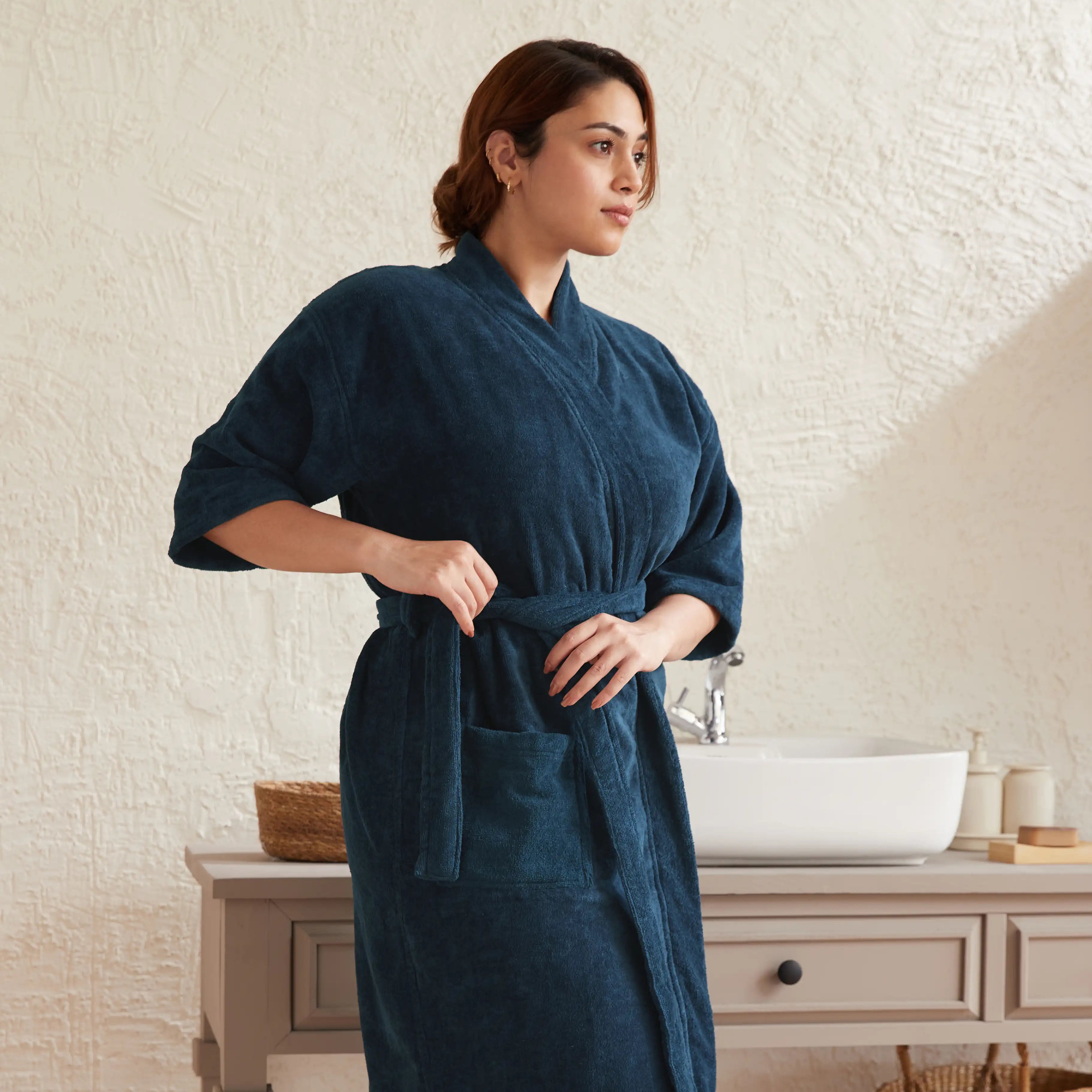 Paleto | Everyday Essentials Cozy Fit Absorbent Cotton Bathrobe Navy Blue / Medium