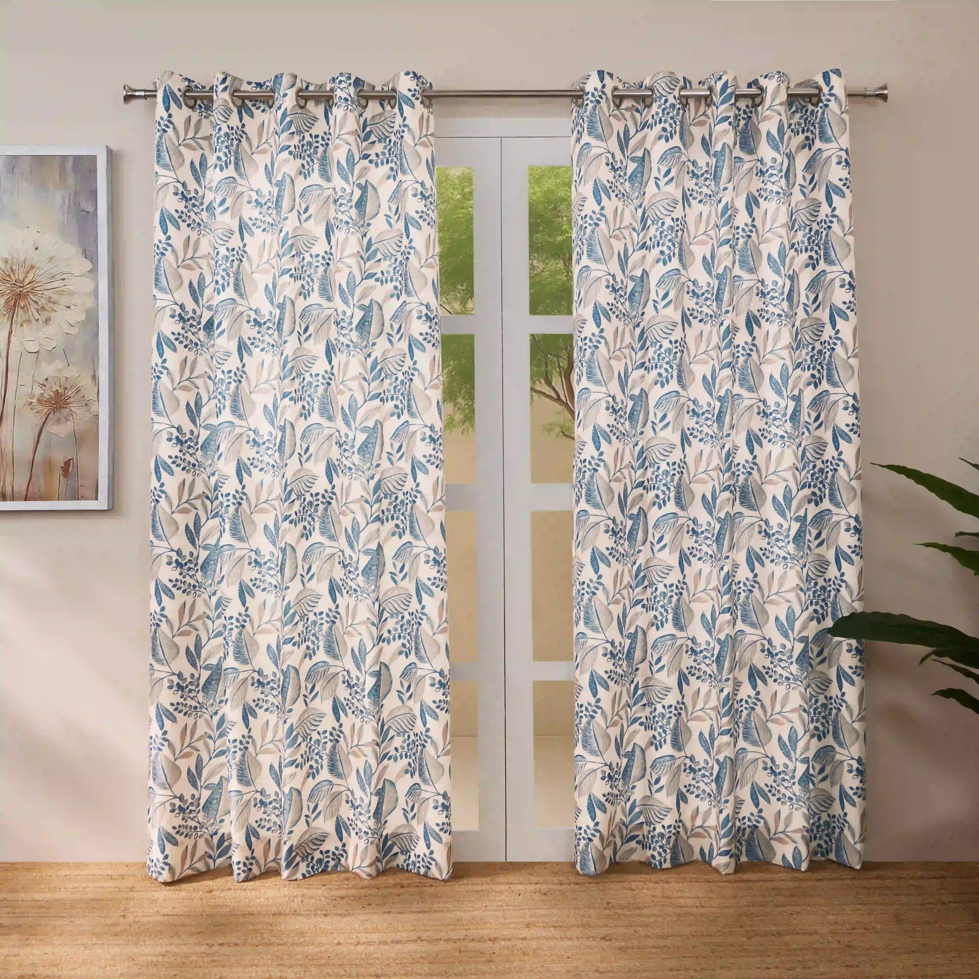 Chippa Lane Set Of 2 Printed Readymade Curtains | Sketchy Botanicals Bluebell / Door-XL (9ft X 4.4ft)