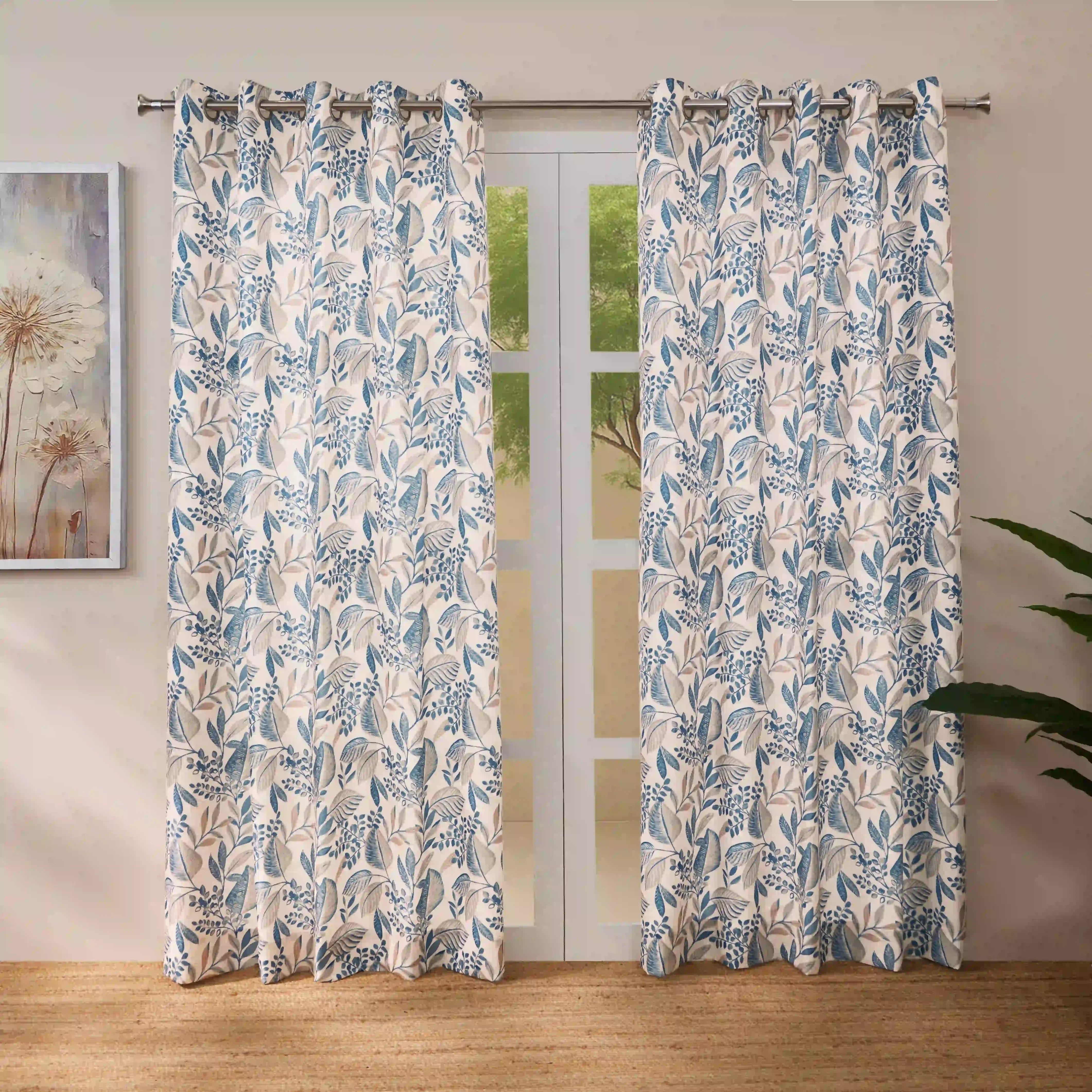 Chippa Lane Set Of 2 Printed Readymade Curtains | Sketchy Botanicals Bluebell / Door-XL (9ft X 4.4ft)