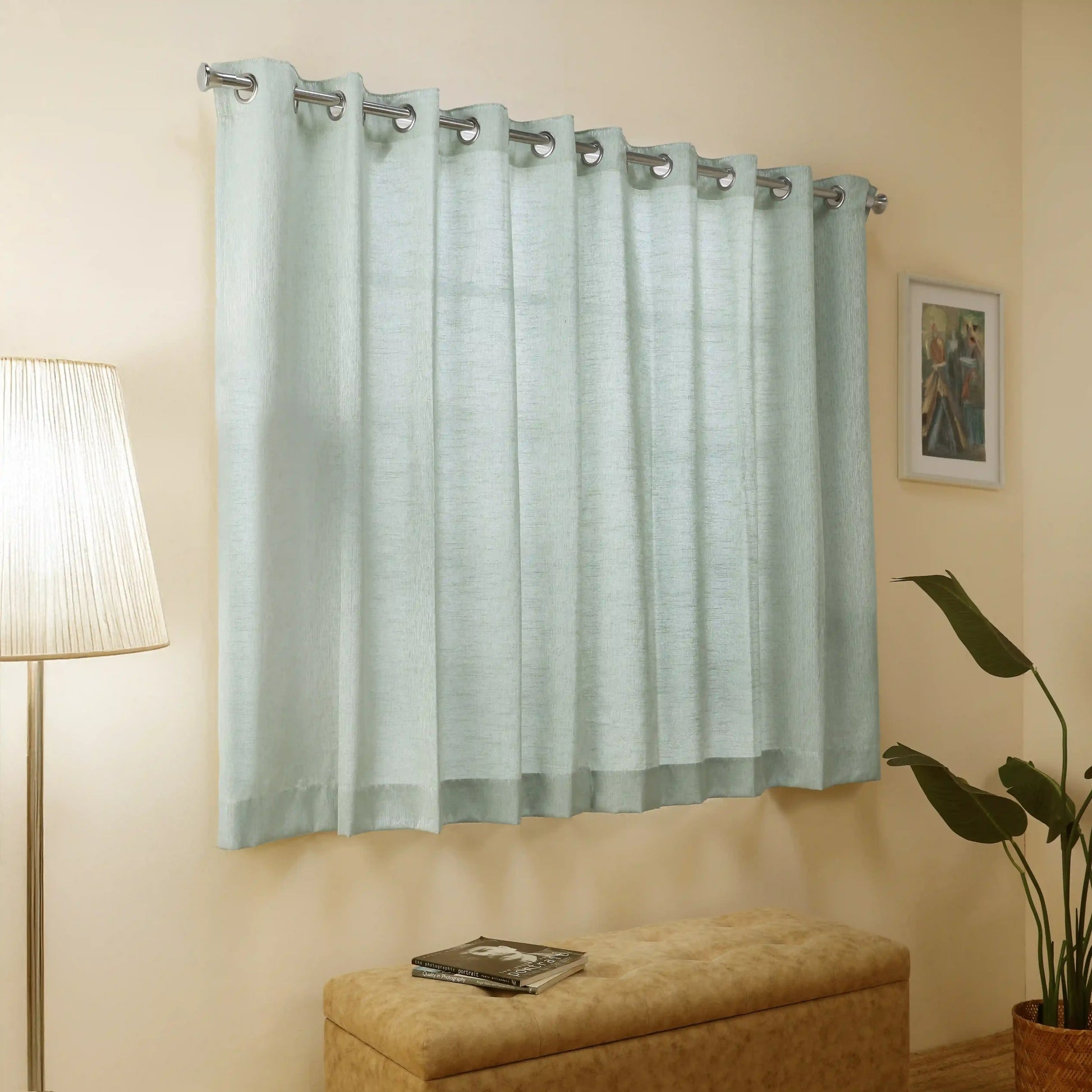 De Jacquard - Classic Set Of 2 Jacquard Readymade Curtains | Woodland Dreams Mint Lagoon / Window (5ft X 4.4ft)