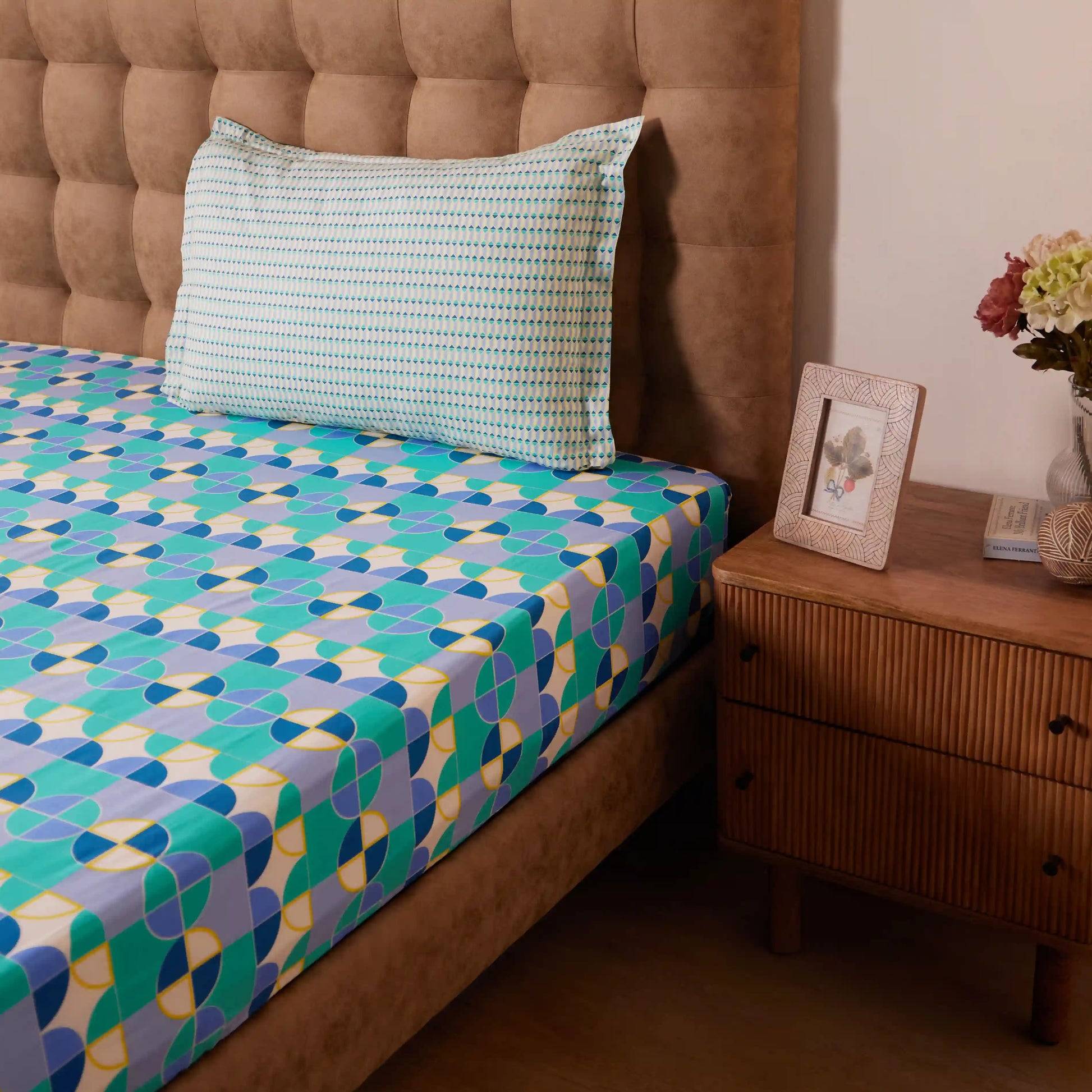 Mishella | Mix & Match Printed Cotton Bedsheet Set - Orbit Teal Orbit Teal / Single