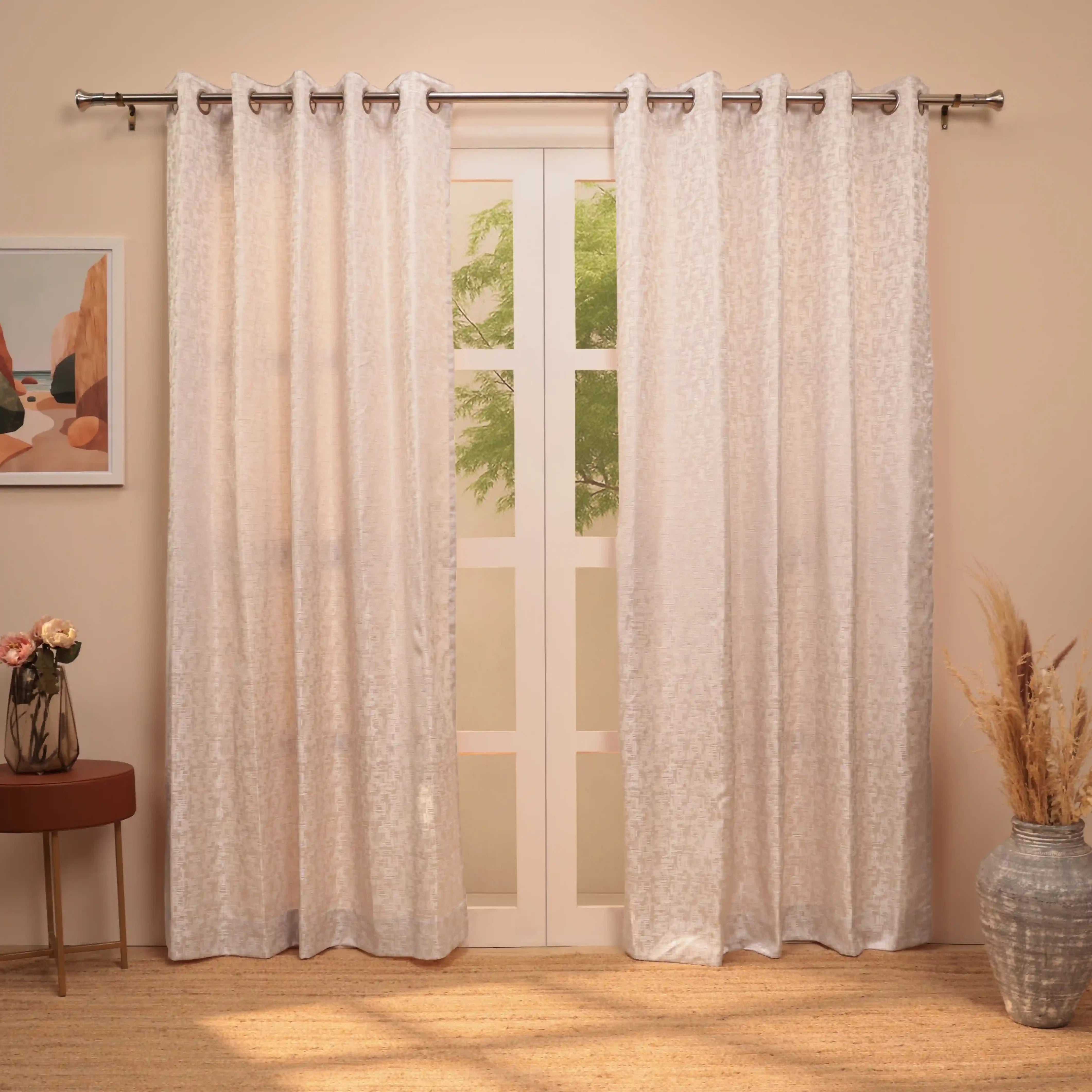 De Jacquard - Classic Set Of 2 Jacquard Readymade Curtains | Textured tales Blush / Door-XL (9ft X 4.4ft)