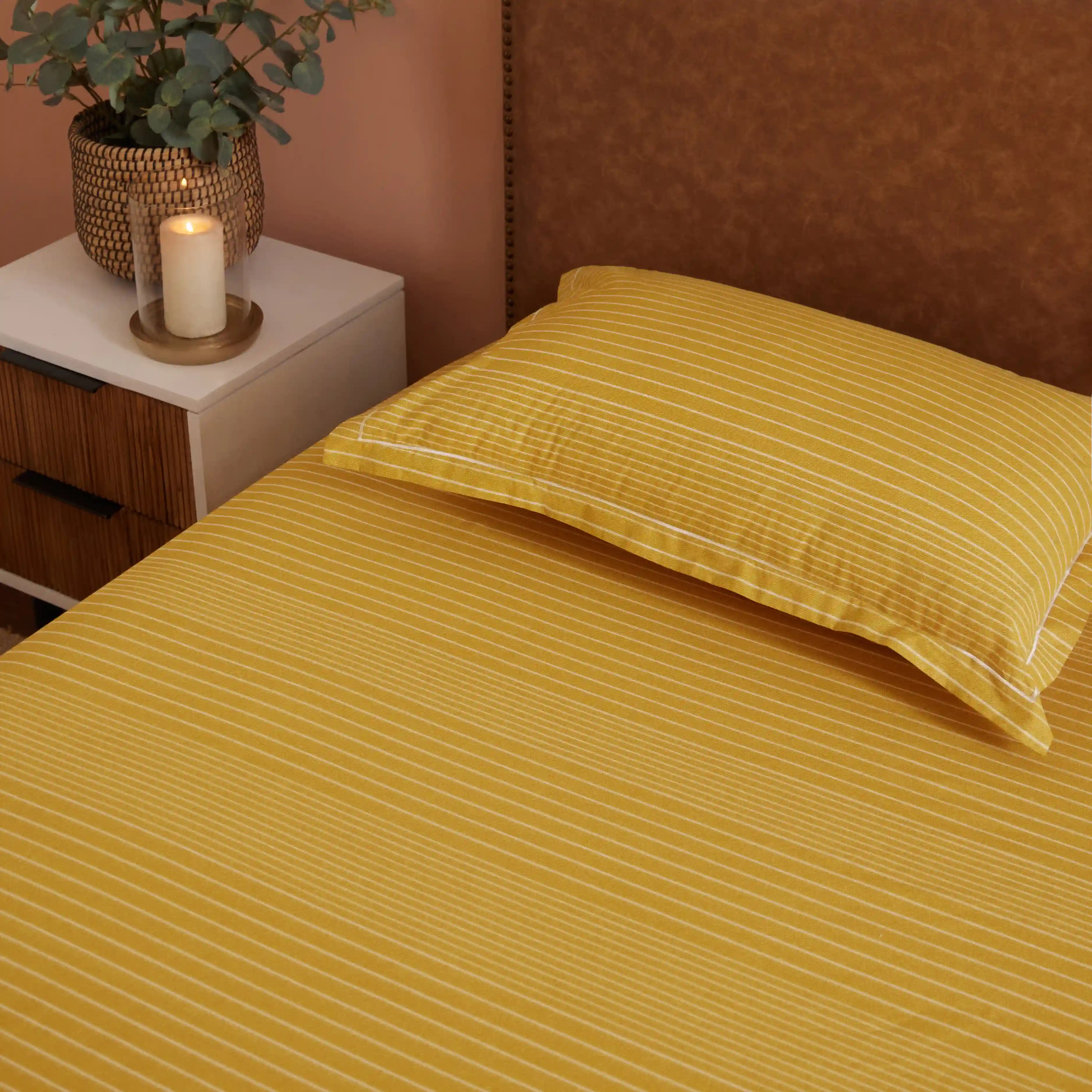 Threadscapes Printed Bedsheet Set-Mustard Mustard / Single