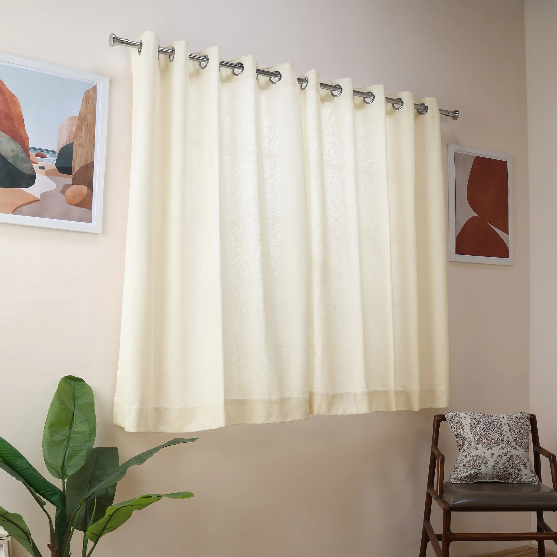 Paleto Set Of 2 Solid Readymade Curtains | Monochrome Play Snow / Window (5ft X 4.4ft)