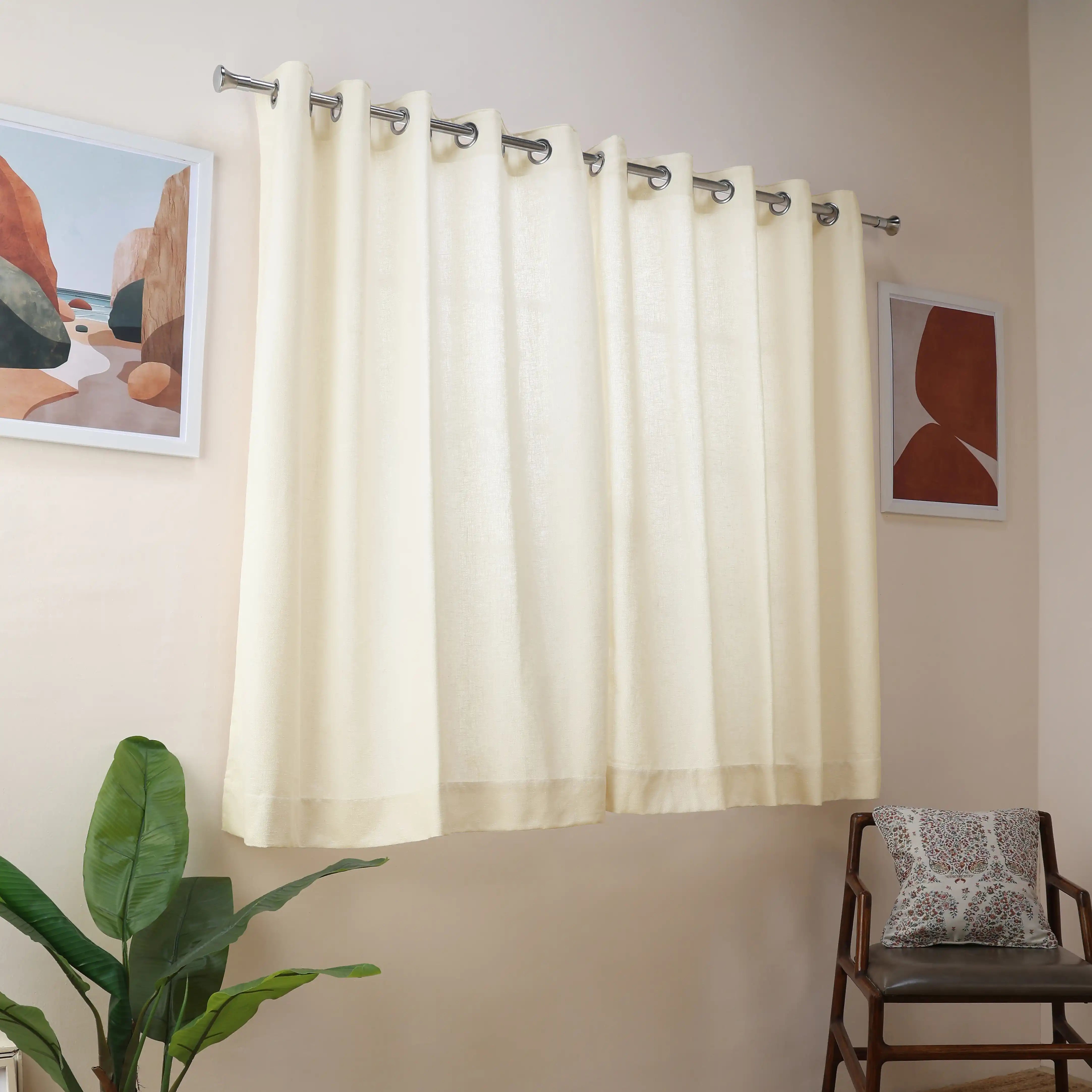Paleto Set Of 2 Solid Readymade Curtains | Monochrome Play Snow / Window (5ft X 4.4ft)