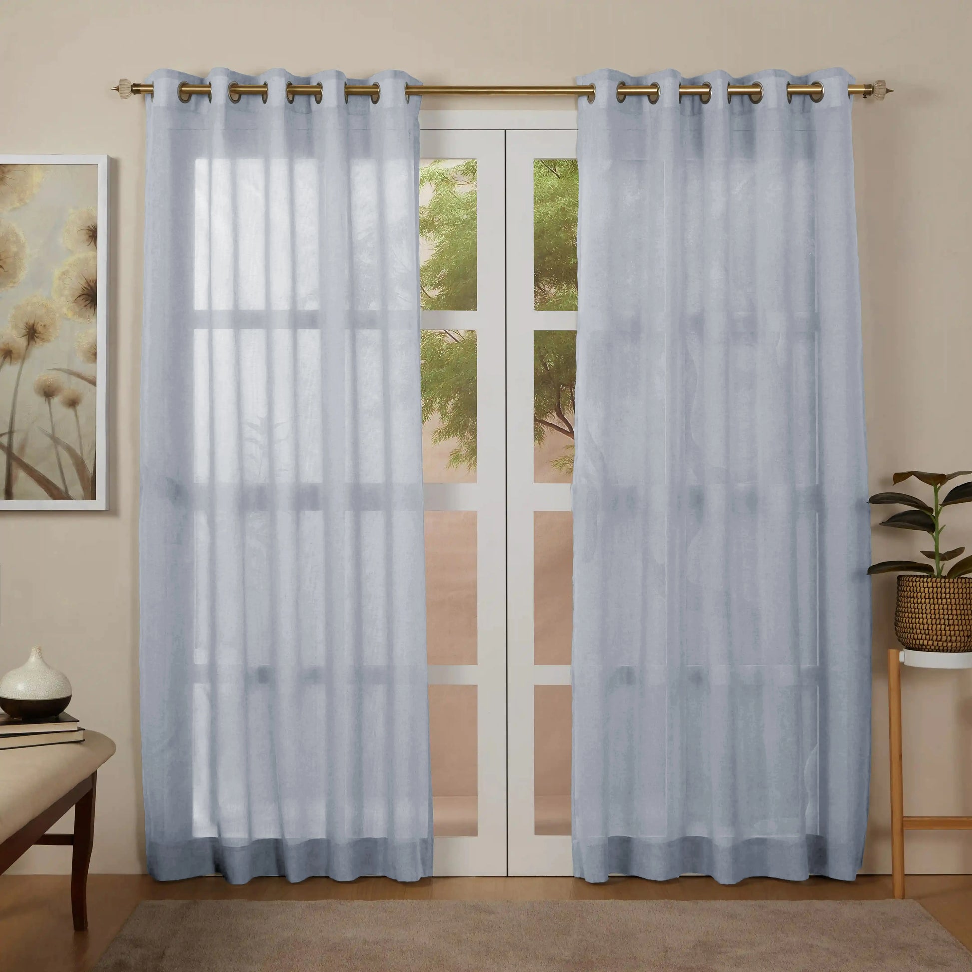 Velina Set Of 2 Sheer Readymade Curtains | 
Sand & Shadow Sky / Door (7ft X 4.4ft)