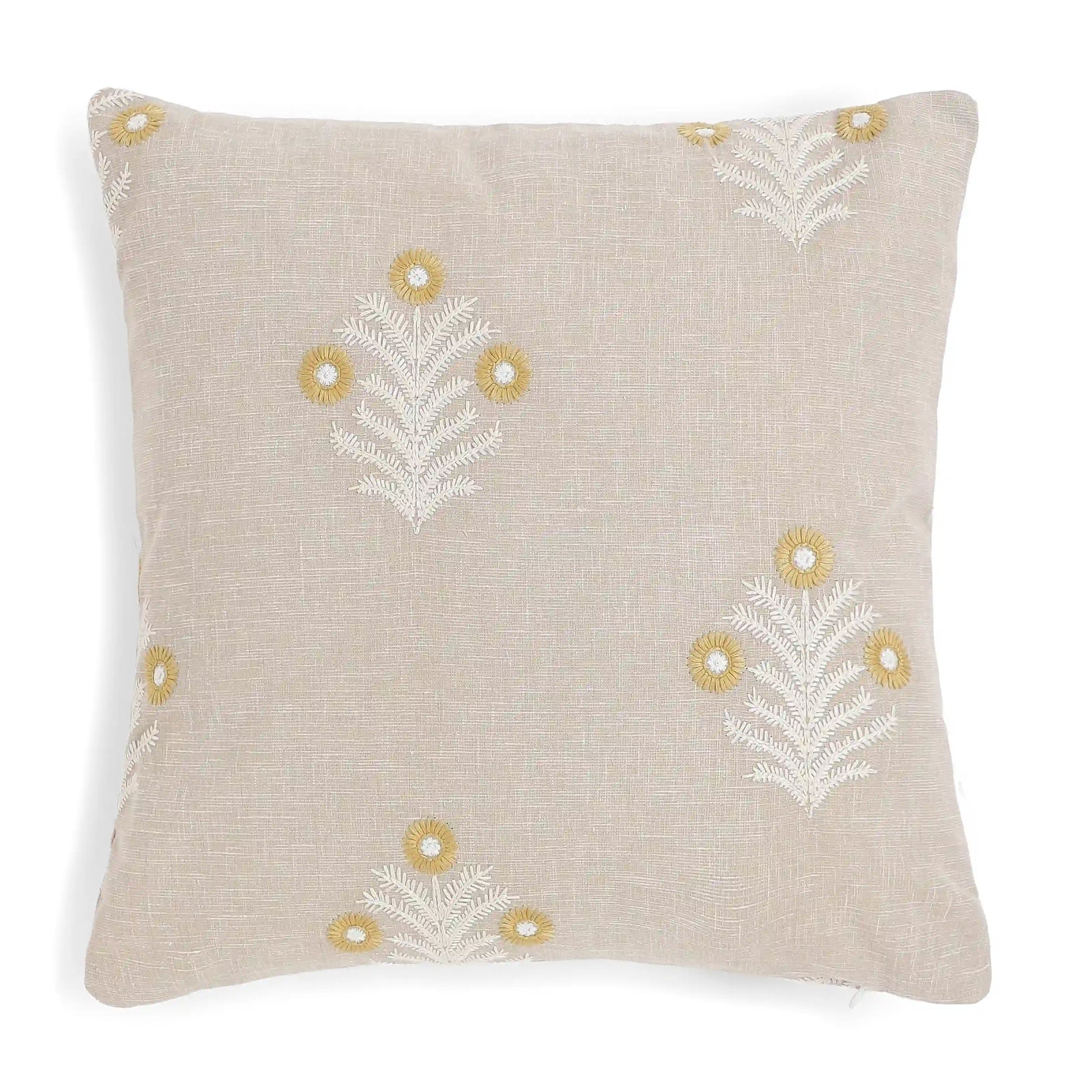 Vissencia Embroidered Cushion Cover | Threaded Bloom Mustard / Cushion Cover (41cm x 41cm)