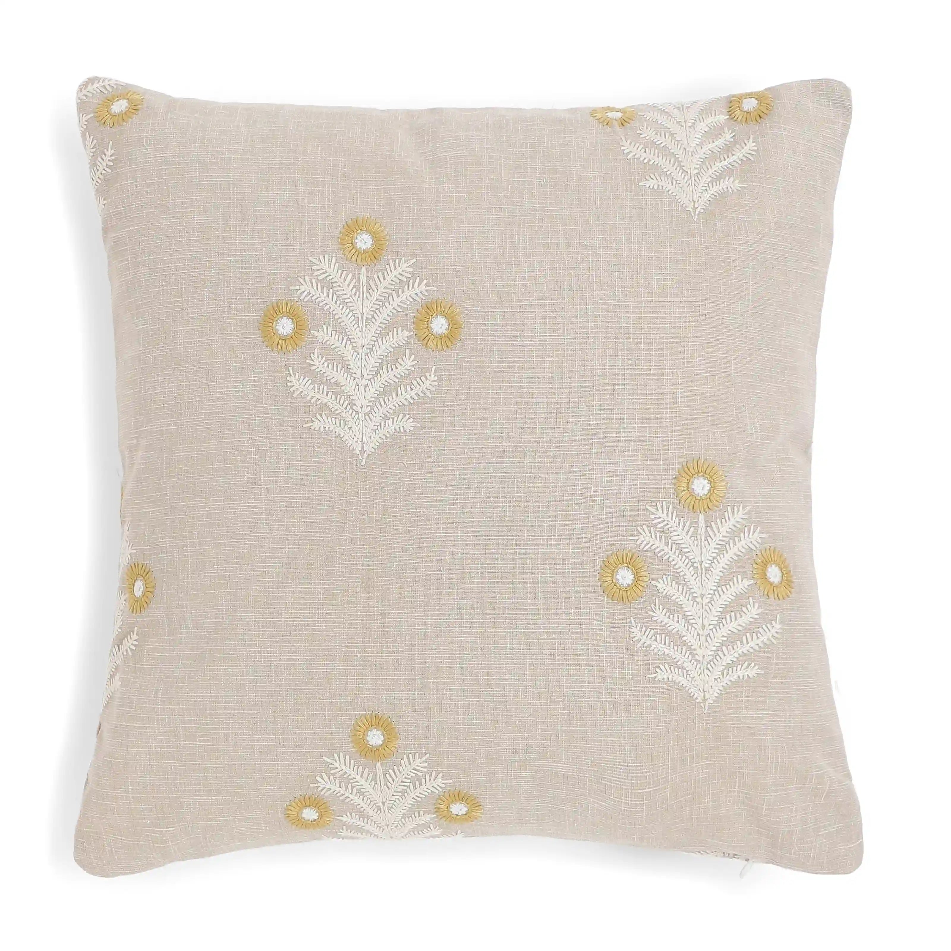 Vissencia Embroidered Cushion Cover | Threaded Bloom Mustard / Cushion Cover (41cm x 41cm)