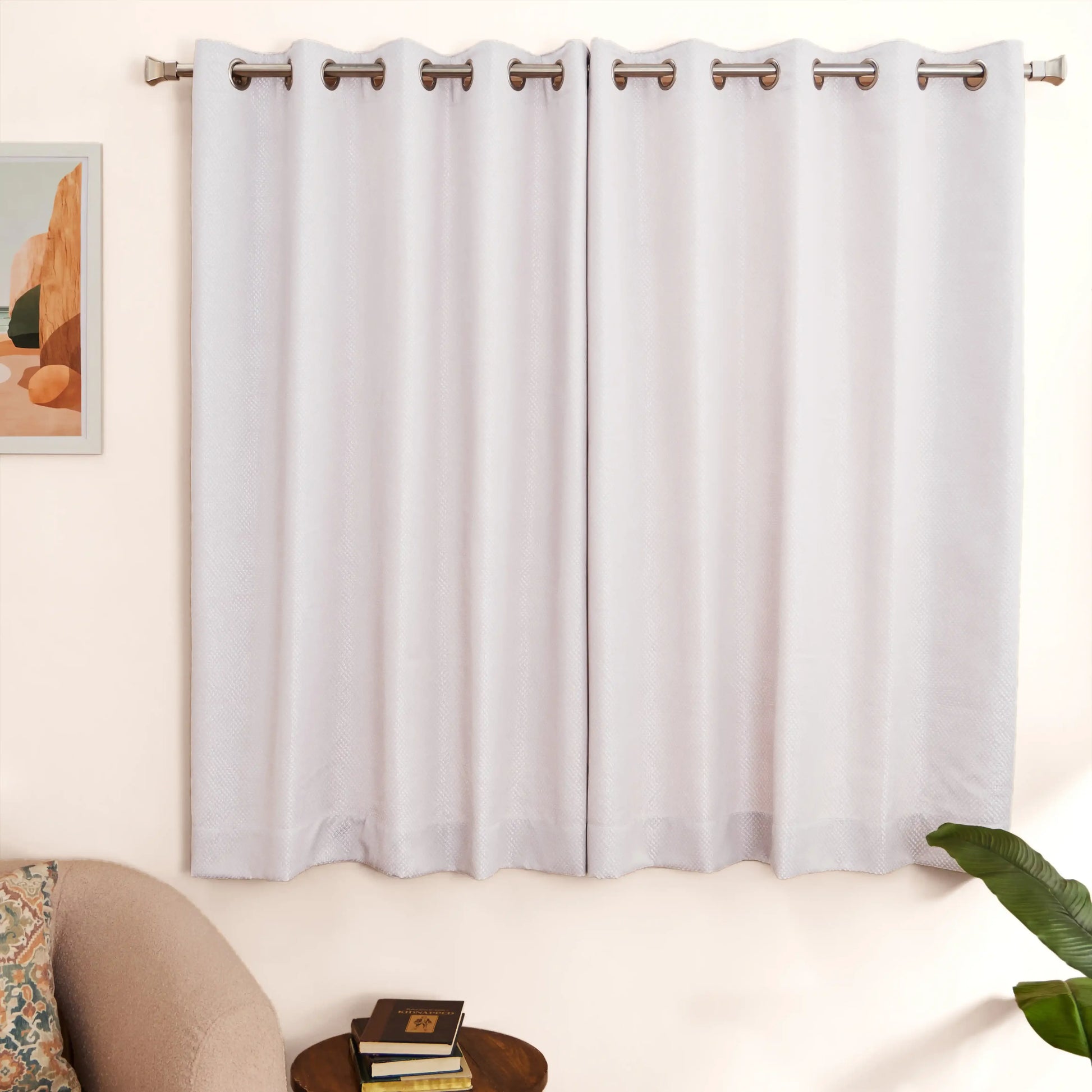 De Jacquard - Luxe Set Of 2 Jacquard Readymade Curtains | Natural Imprint Dusky Lilac / Window (5ft X 4.4ft)