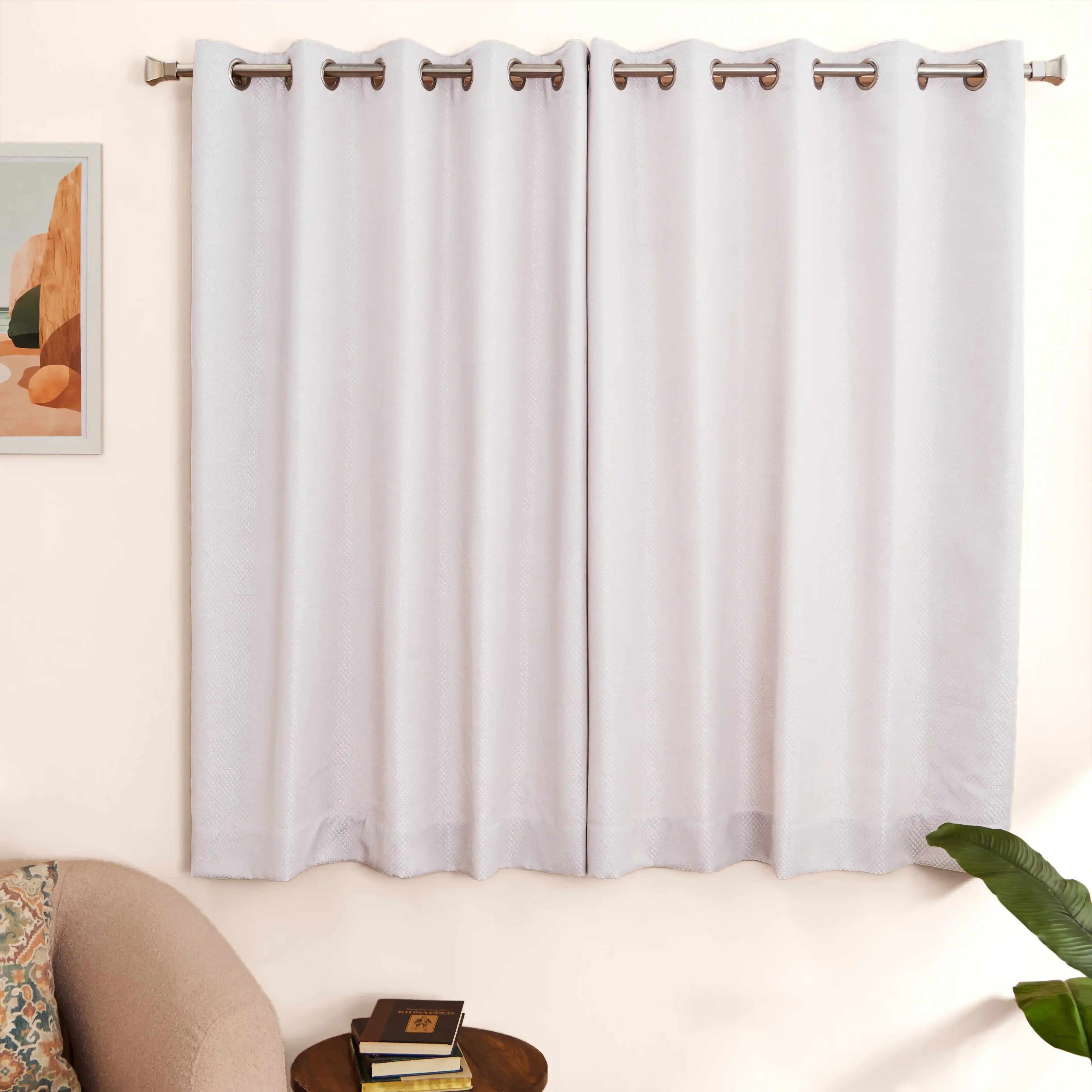 De Jacquard - Luxe Set Of 2 Jacquard Readymade Curtains | Natural Imprint Dusky Lilac / Window (5ft X 4.4ft)