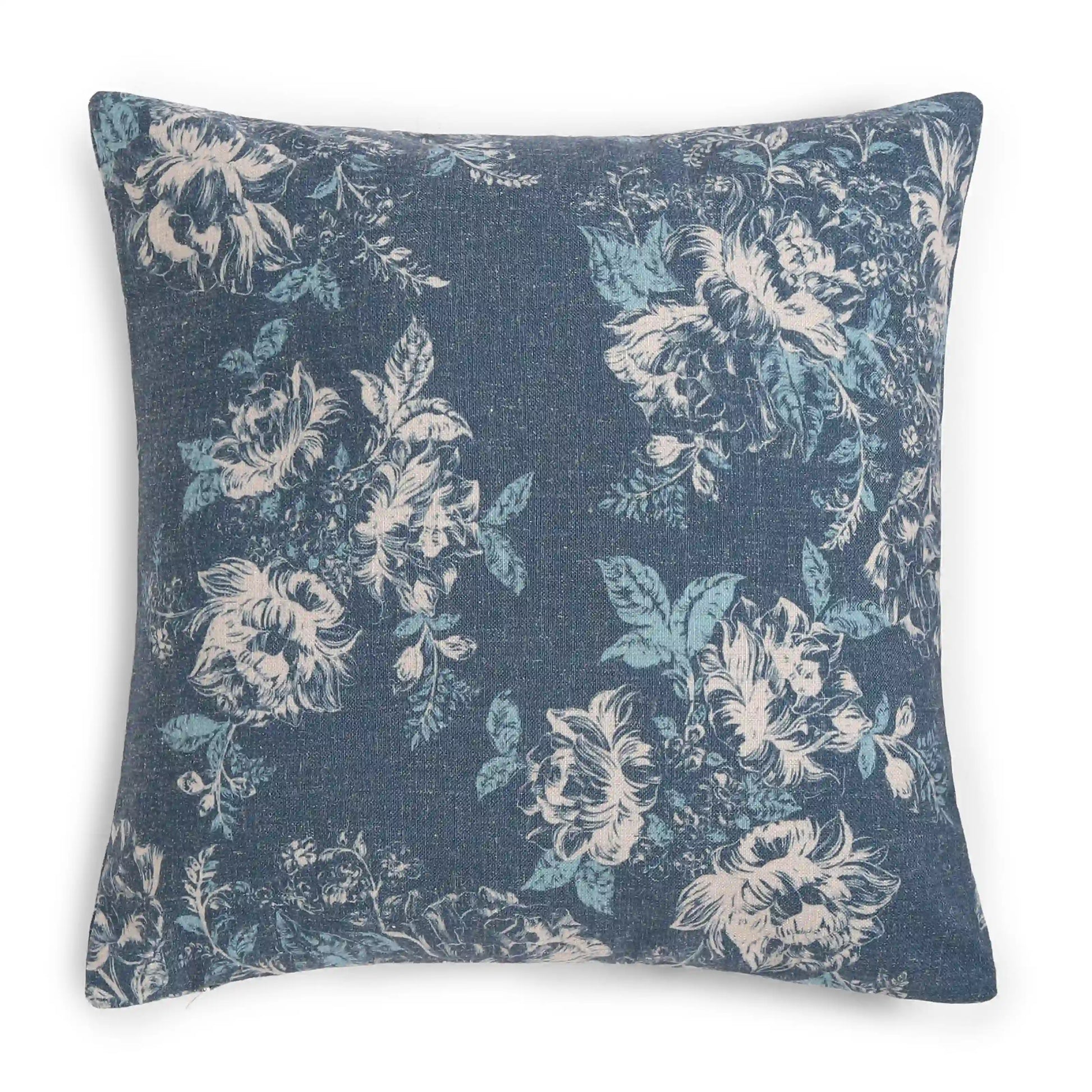 Vissencia Printed Cushion Cover | Blossoms Dark Blue / Cushion Cover (41cm x 41cm)