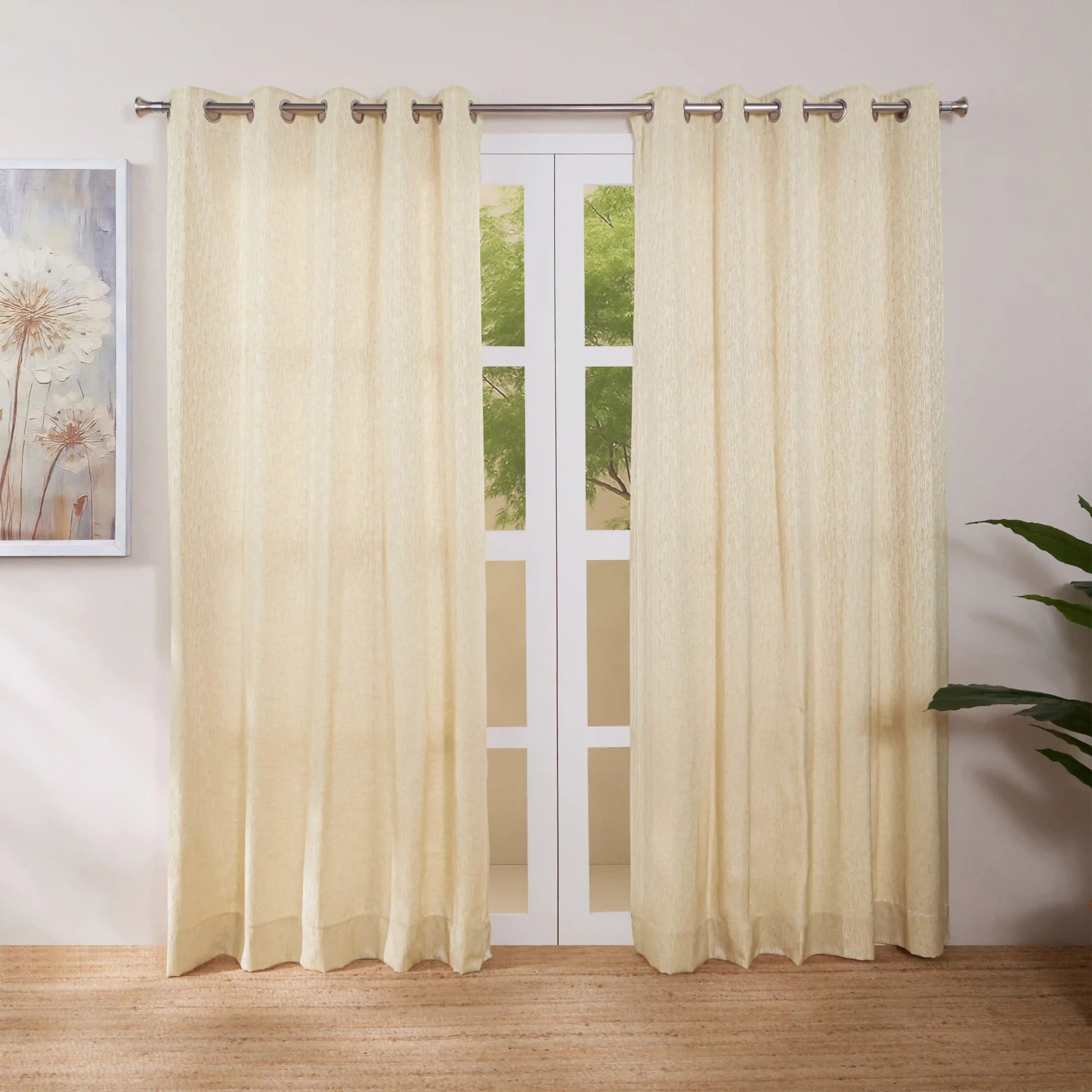 De Jacquard - Classic Set Of 2 Jacquard Readymade Curtains | Woodland Dreams Macaron / Door-XL (9ft X 4.4ft)