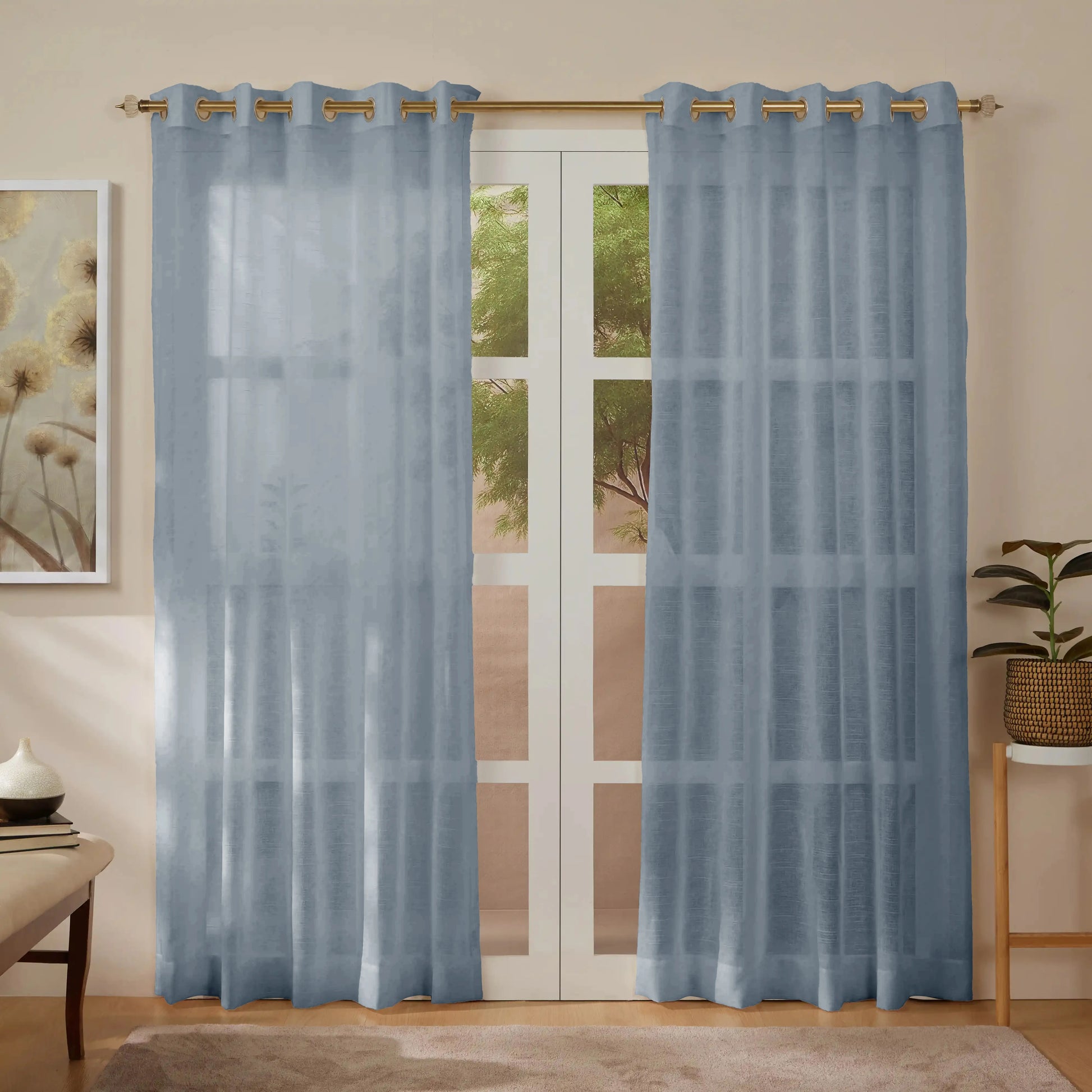 Velina Set Of 2 Sheer Readymade Curtains | 
Earthbound Denim / Door-XL (9ft X 4.4ft)