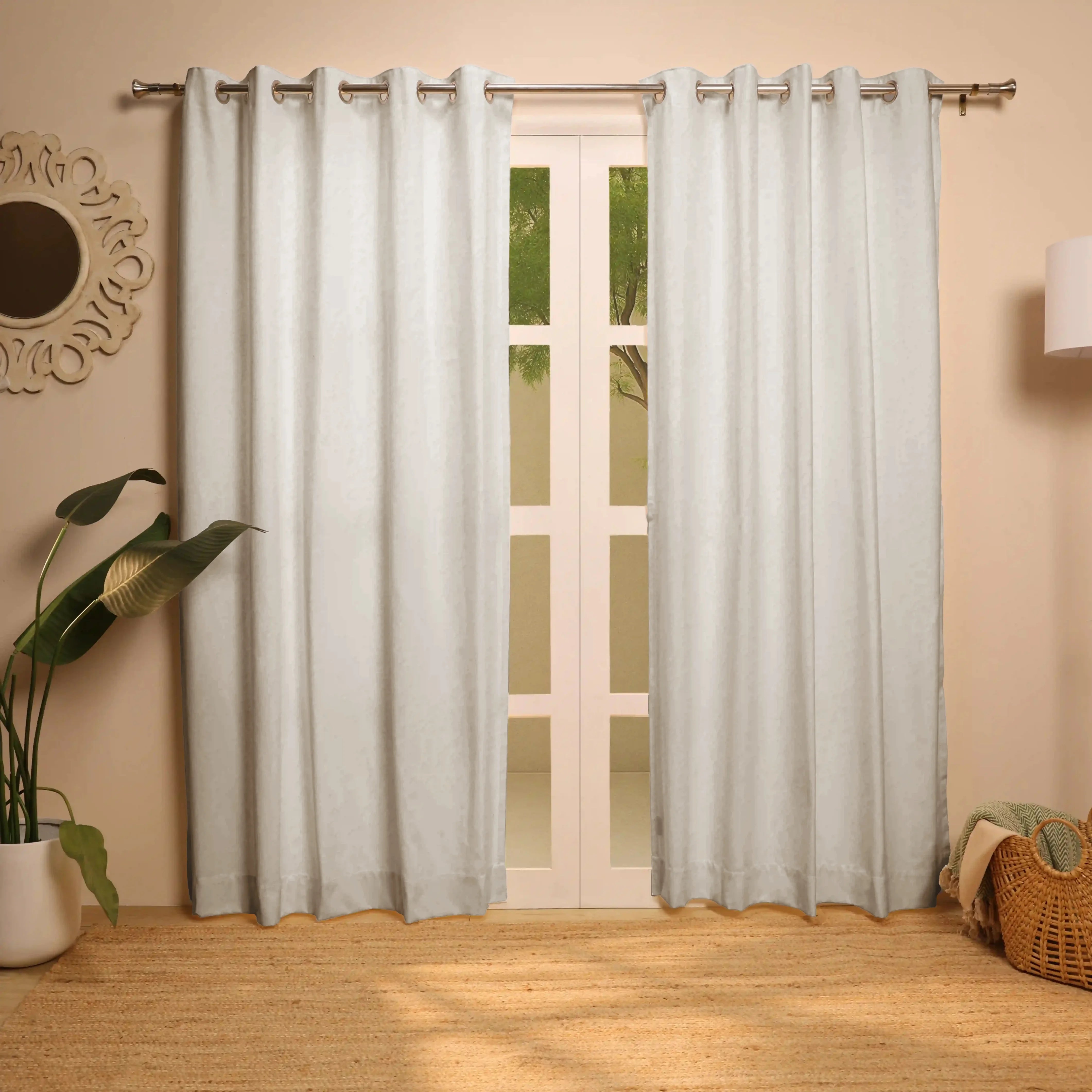 Paleto Set Of 2 Solid Readymade Curtains | Desert Tones Biscotti / Door (7ft X 4.4ft)