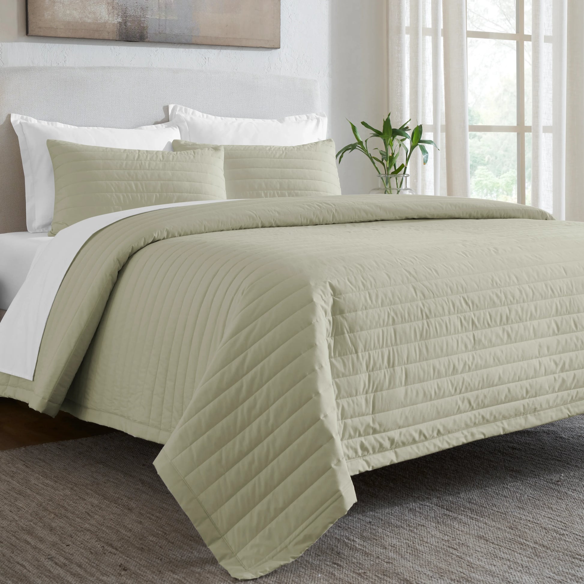 Nuvola | Luxurious Solid Dyed Straight Quilted Cotton Bedcover Set Linen
