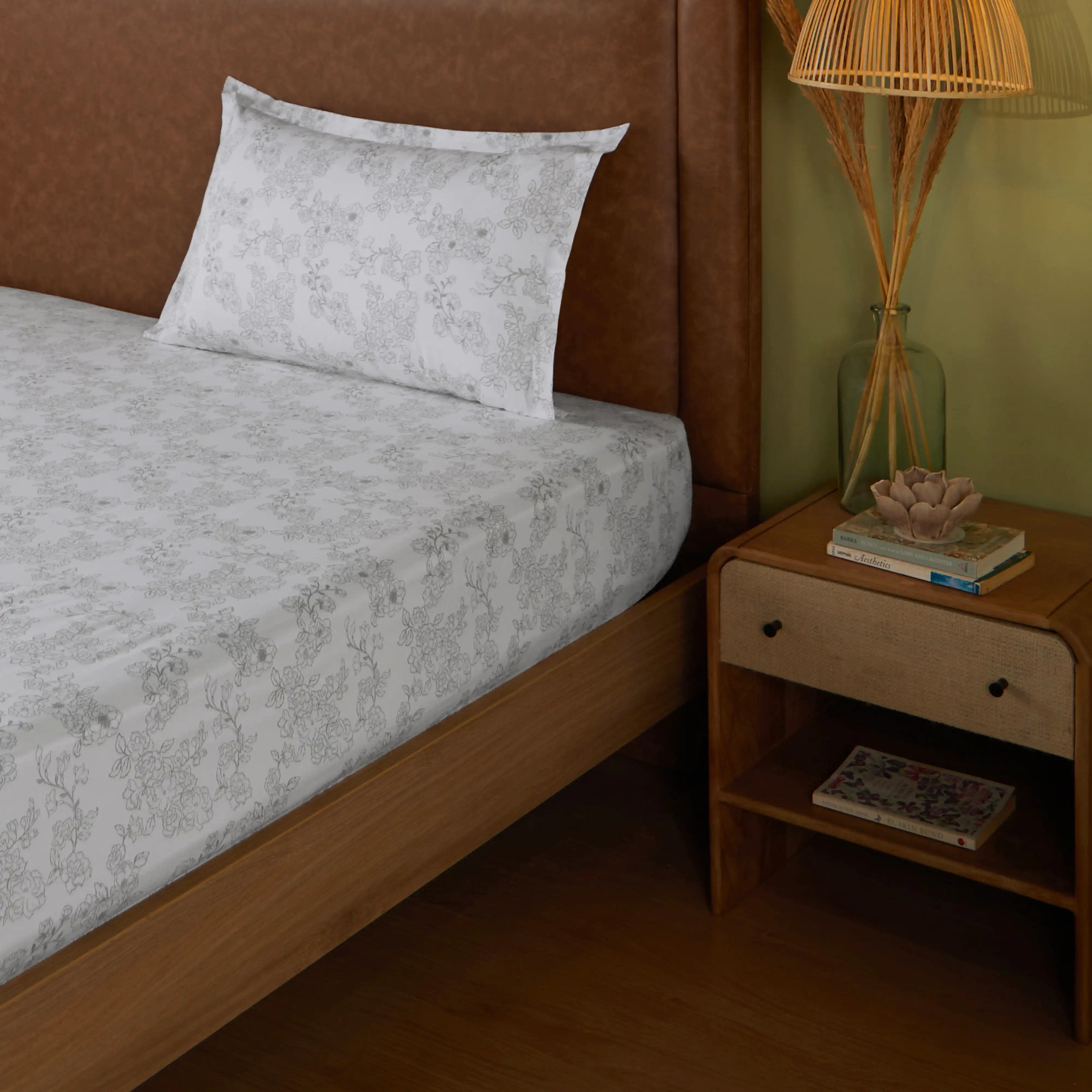 Bloomshire Classic | Everyday Charm Printed Cotton Bedsheet Set-Grey Grey / Single