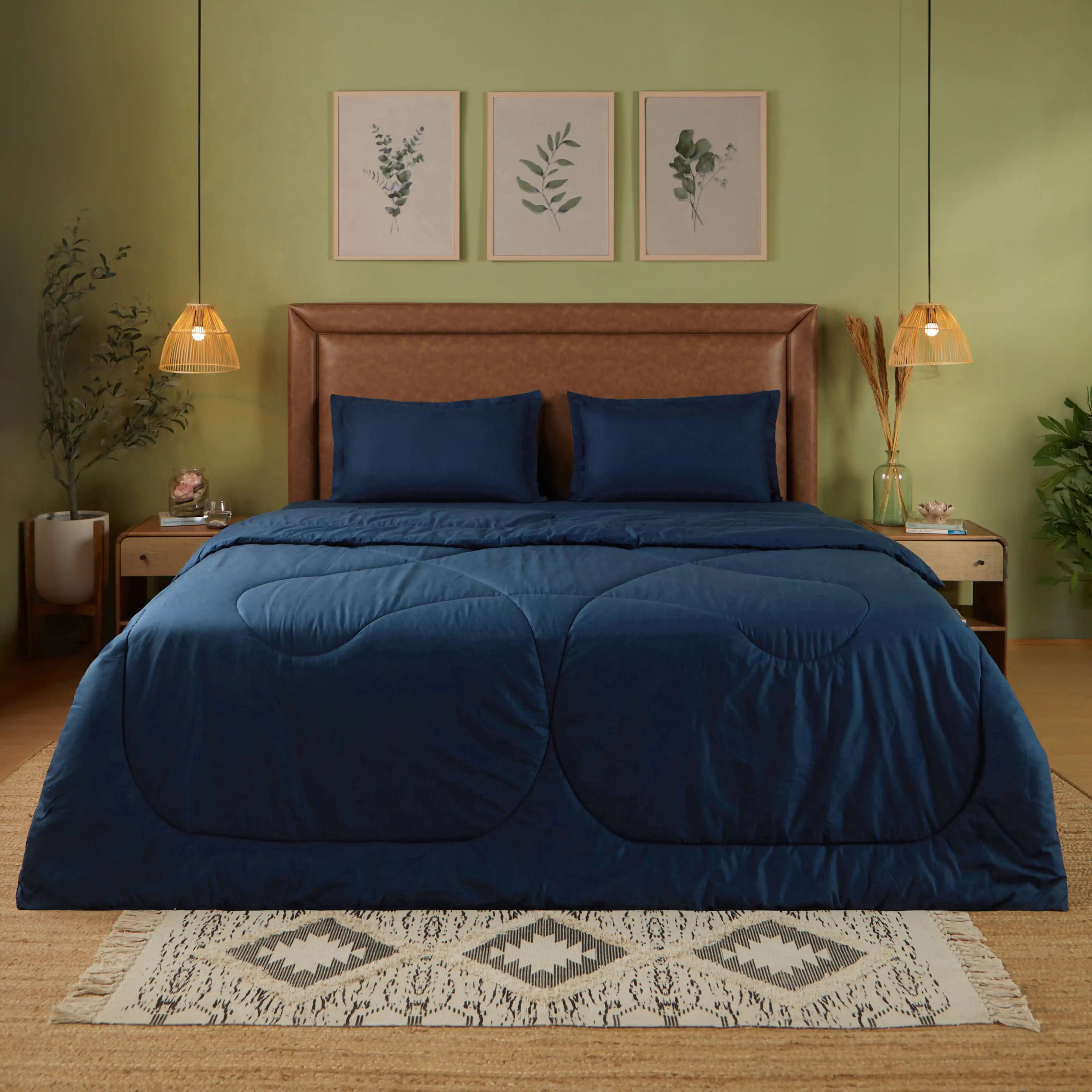 Paleto | Everyday Hues Cotton Solid Dyed 120GSM Comforter-Navy Navy / Double