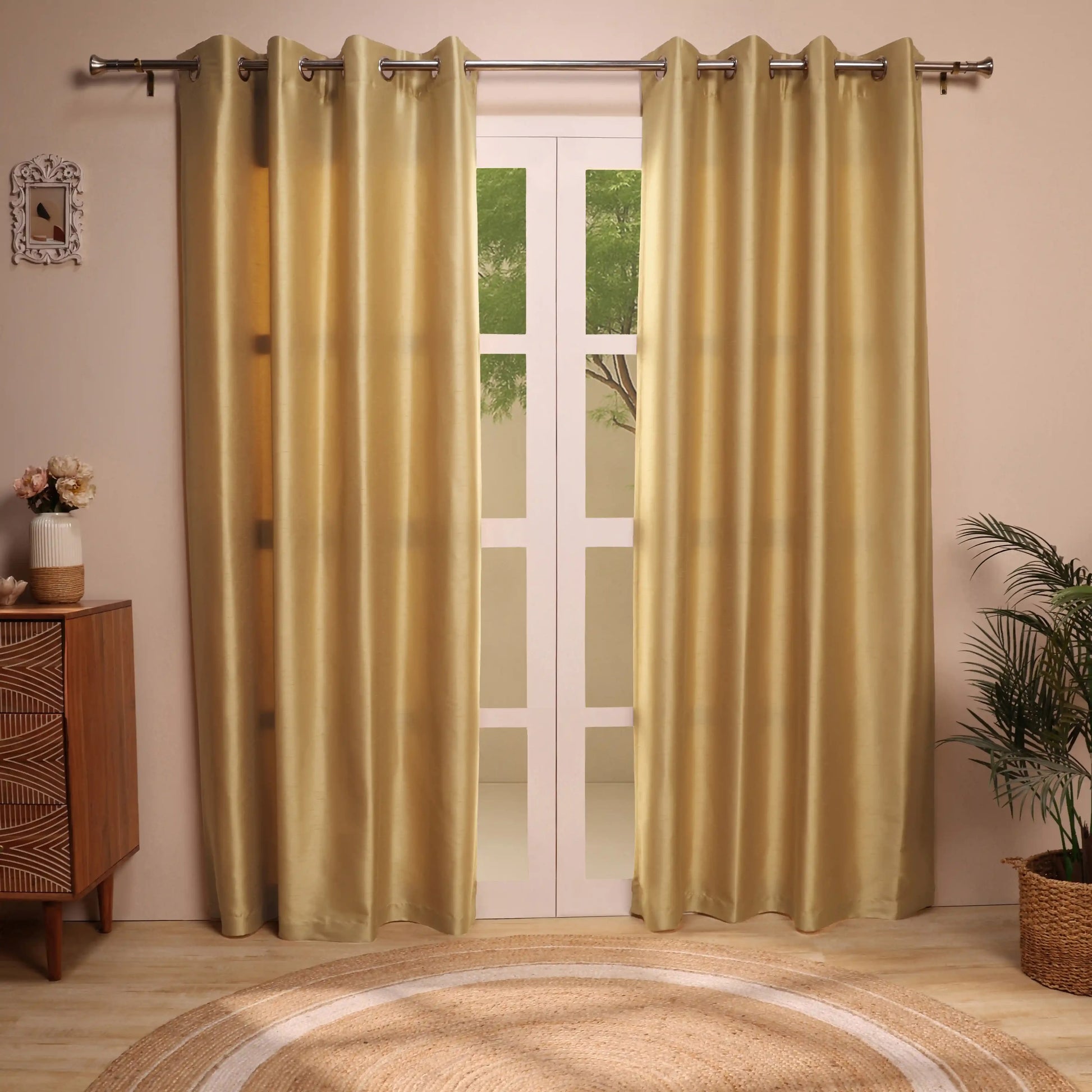Paleto Set Of 2 Solid Readymade Curtains | Pure Hues Desert / Door (4.25ft X 7.22ft)
