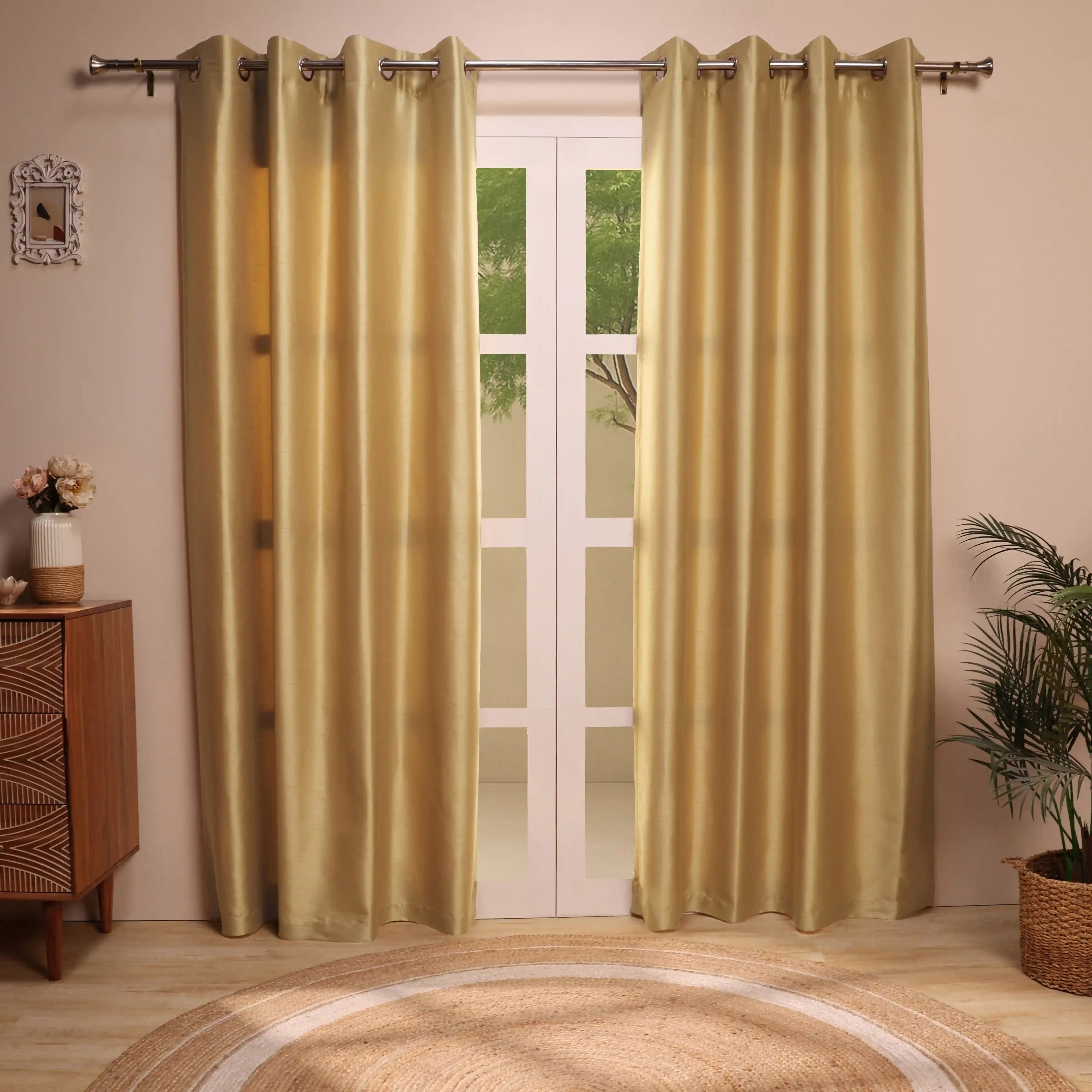 Paleto Set Of 2 Solid Readymade Curtains | Pure Hues Desert / Door (4.25ft X 7.22ft)
