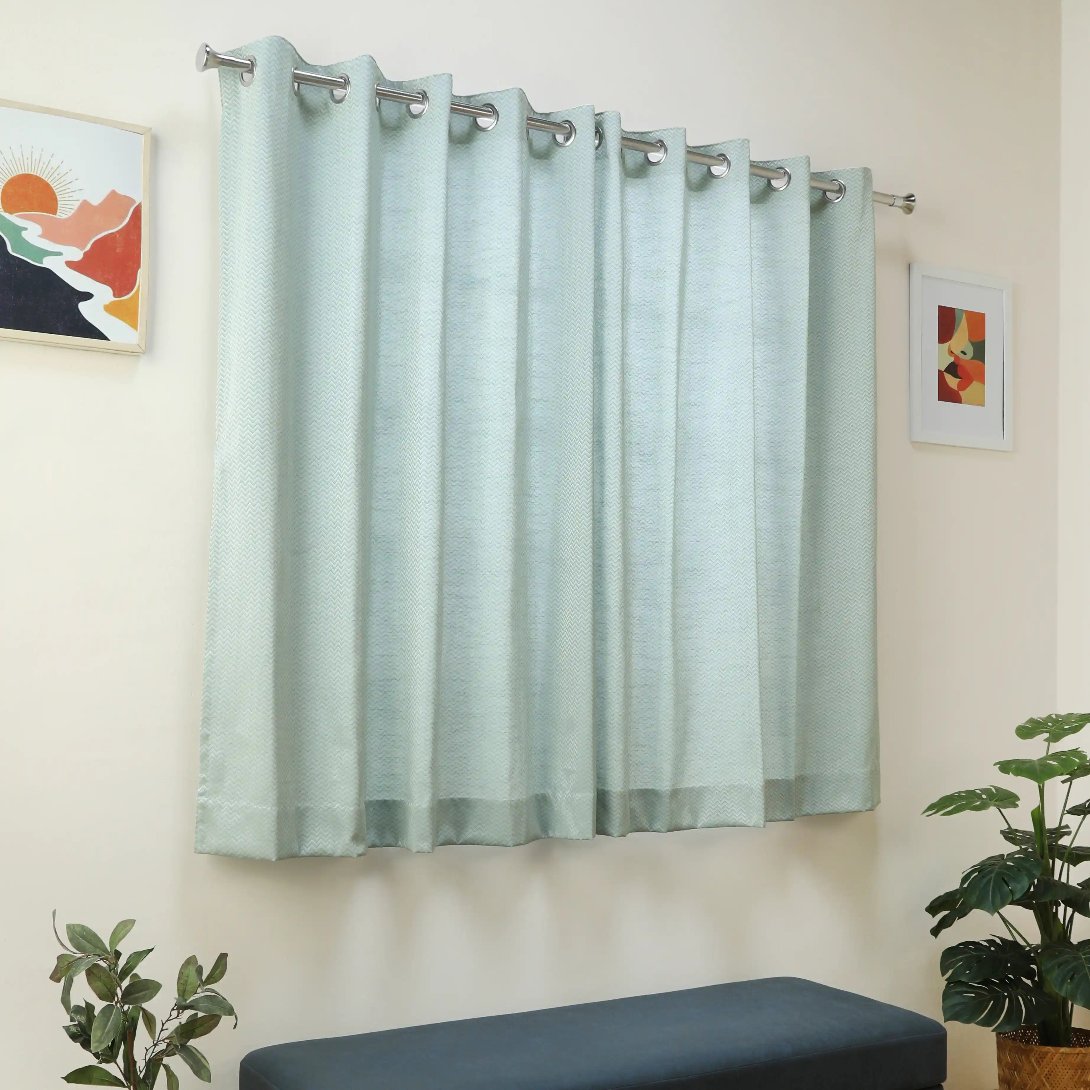 De Jacquard - Classic Set Of 2 Jacquard Readymade Curtains | Endless Chevron Blue Dust / Window (5ft X 4.4ft)