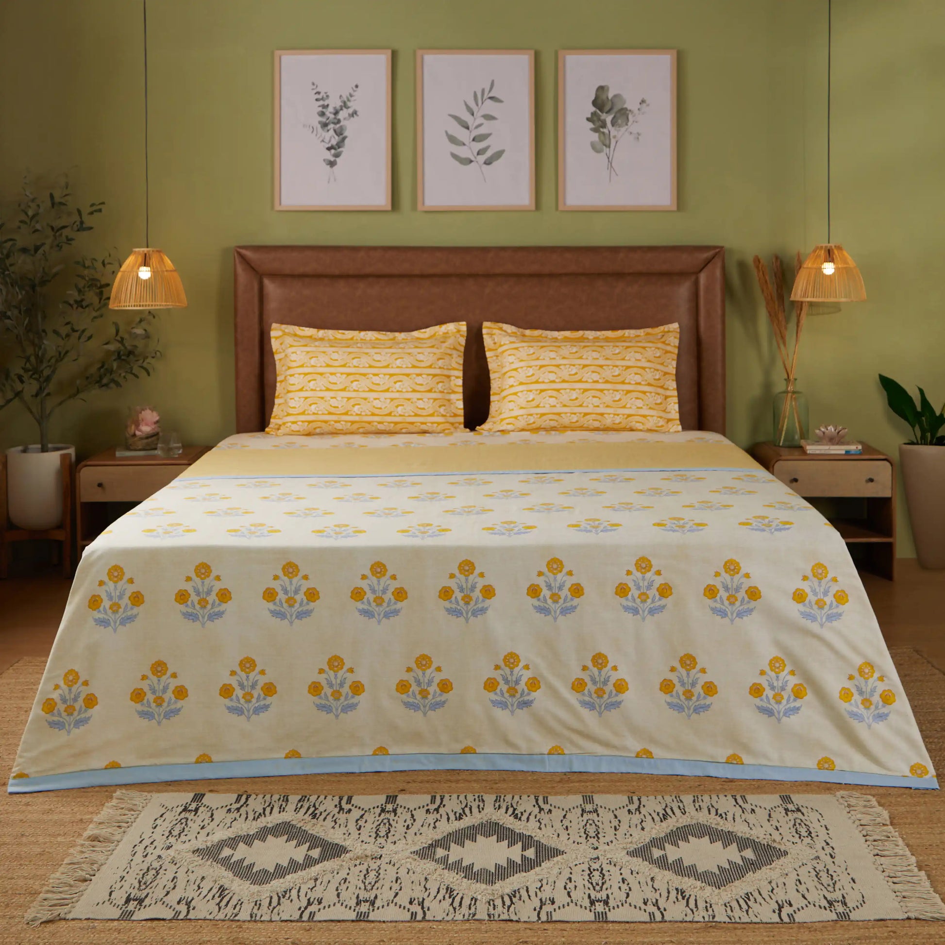 Chippa Lane | Contemporary Indian Print Design Reversible Dohar with Super Soft Flannel Layering-Ochre Ochre / Double
