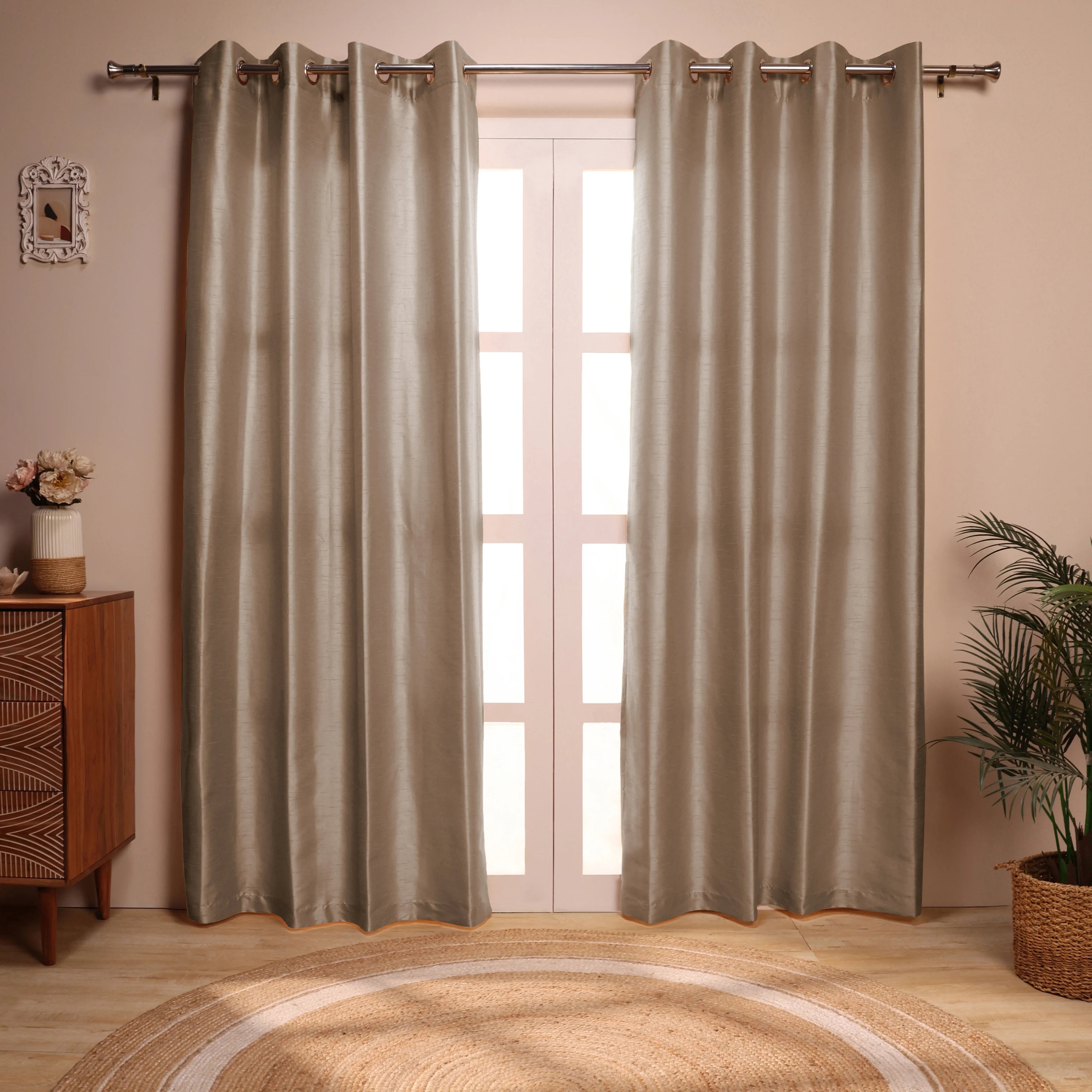 Paleto Set Of 2 Solid Readymade Curtains | Pure Hues Brown / Door (4.25ft X 7.22ft)
