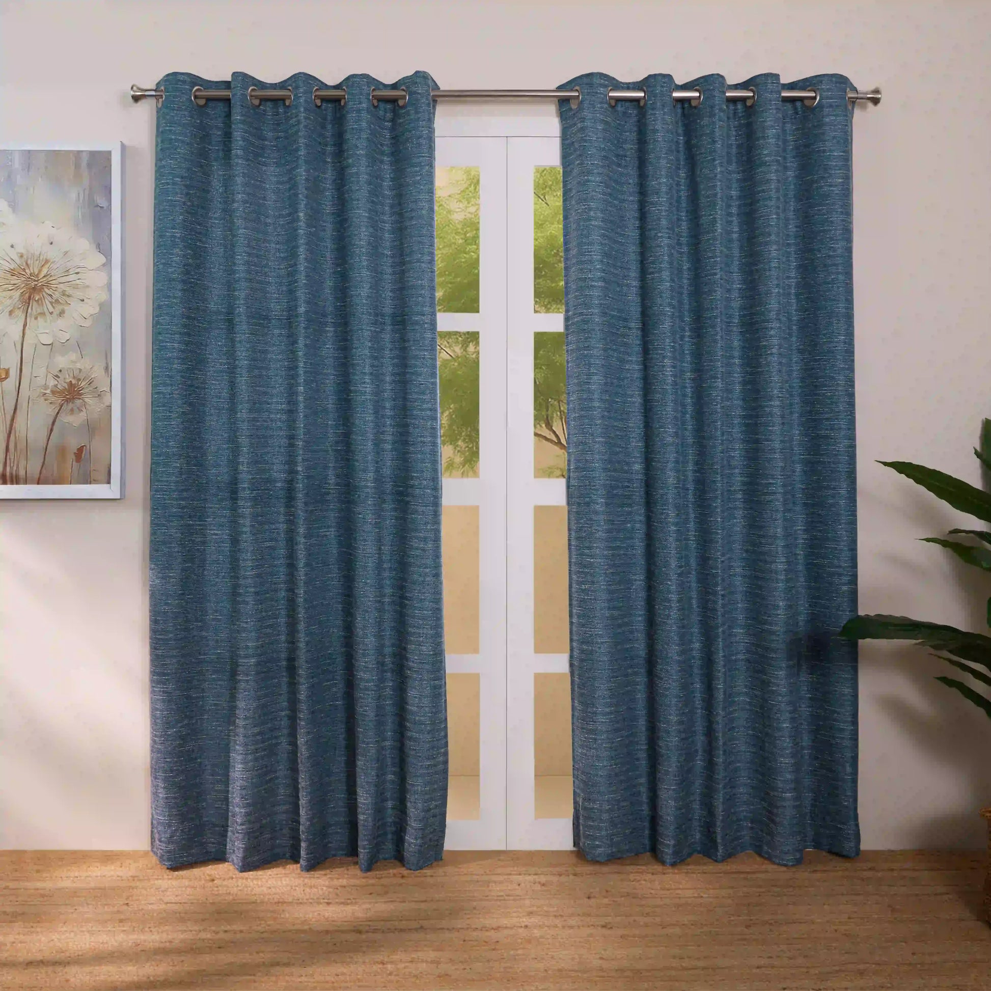 Paleto Set Of 2 Solid Readymade Curtains | Rain & Mist Indigo / Door (7ft X 4.4ft)