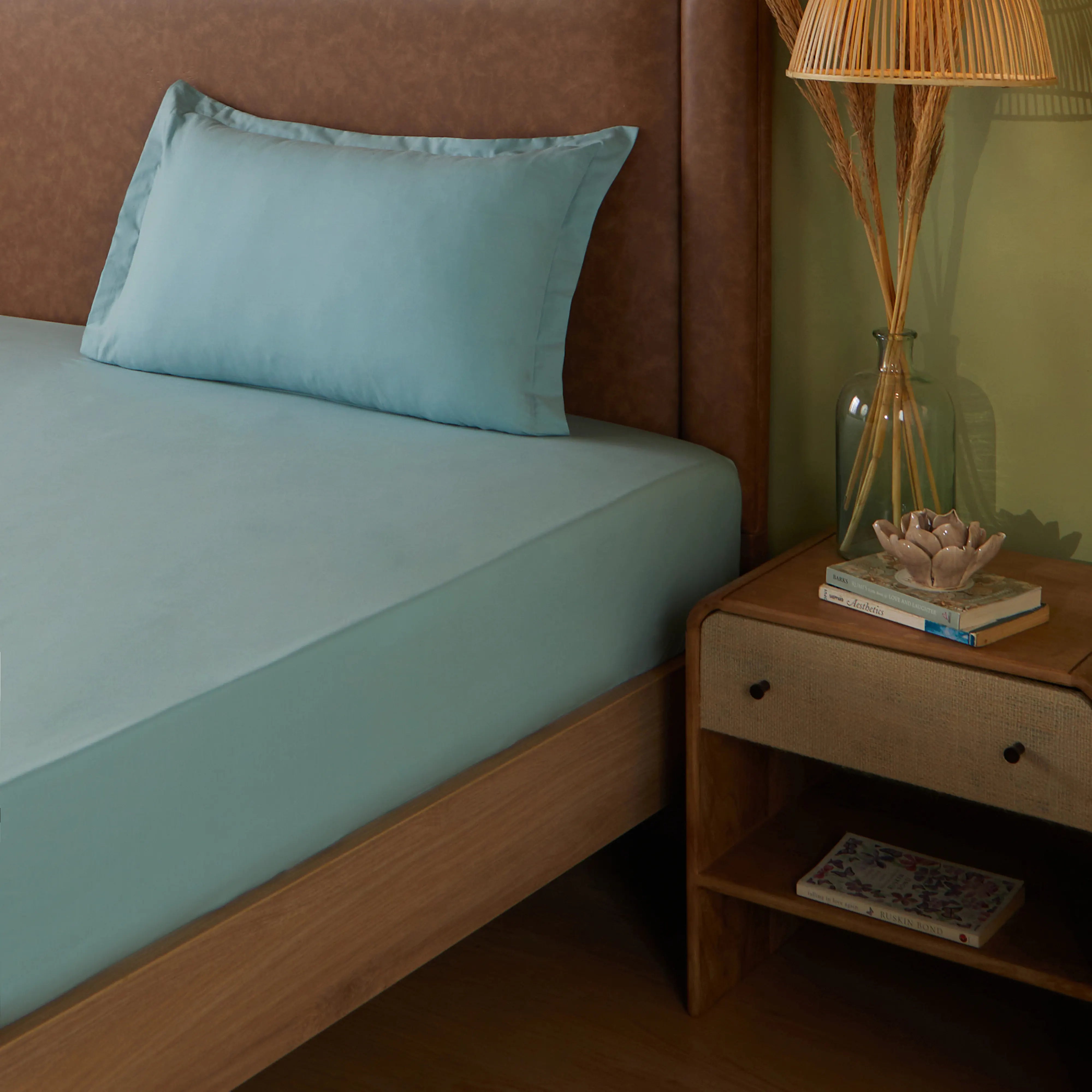 Paleto | Everyday Hues Solid Dyed Cotton Bedsheet Set-Blue Sky Blue Sky / Single
