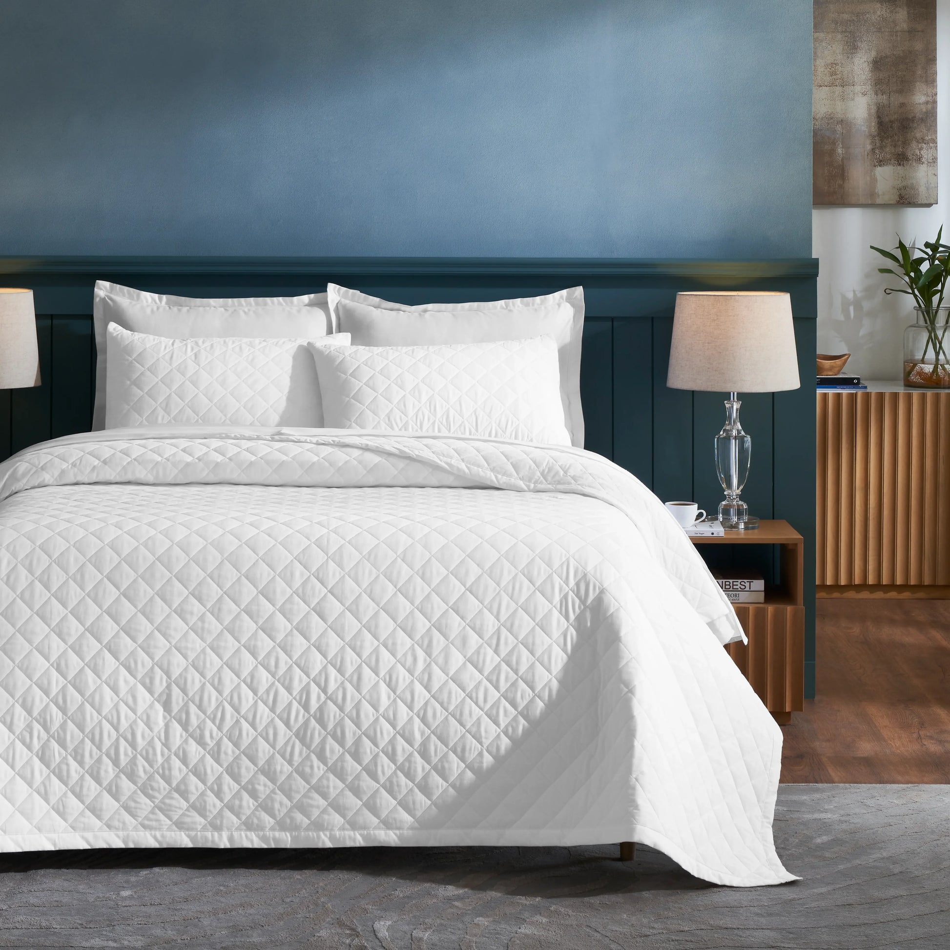 Nuvola | Luxurious Solid Dyed Diamond Quilted Cotton Bedcover Set Optical White