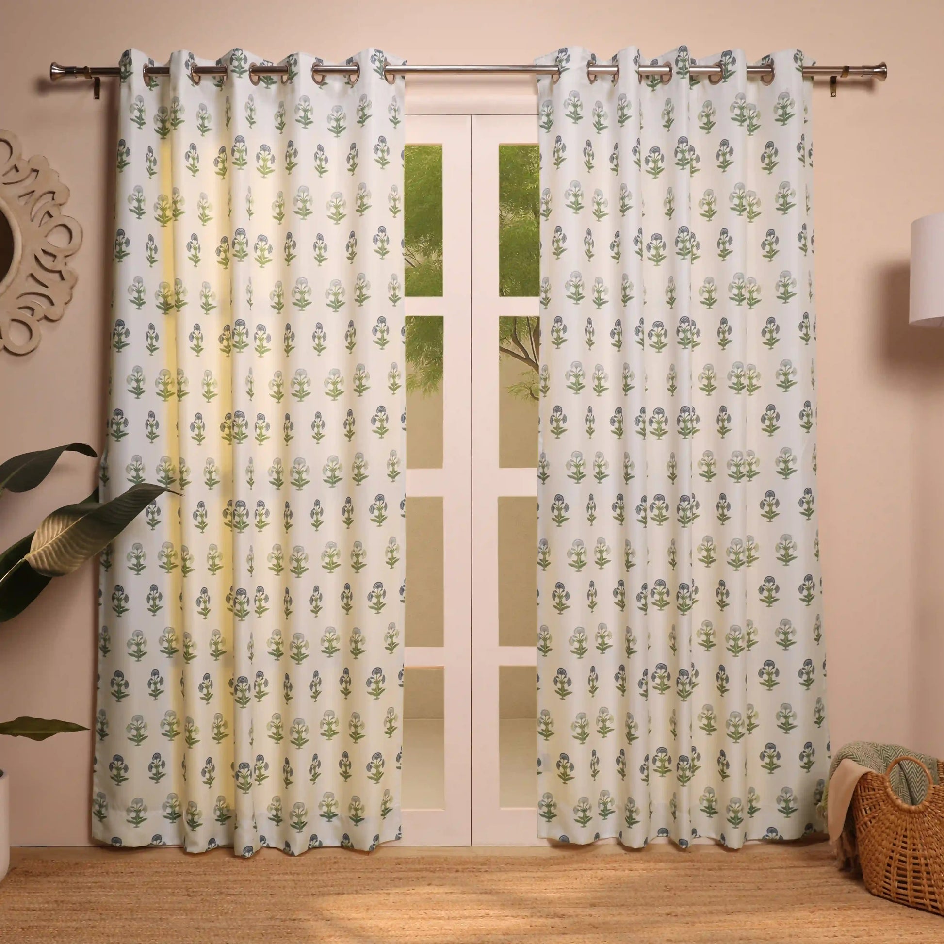 Chippa Lane Set Of 2 Printed Readymade Curtains | 
Jaipur Echo Blue / Door (7ft X 4.4ft)