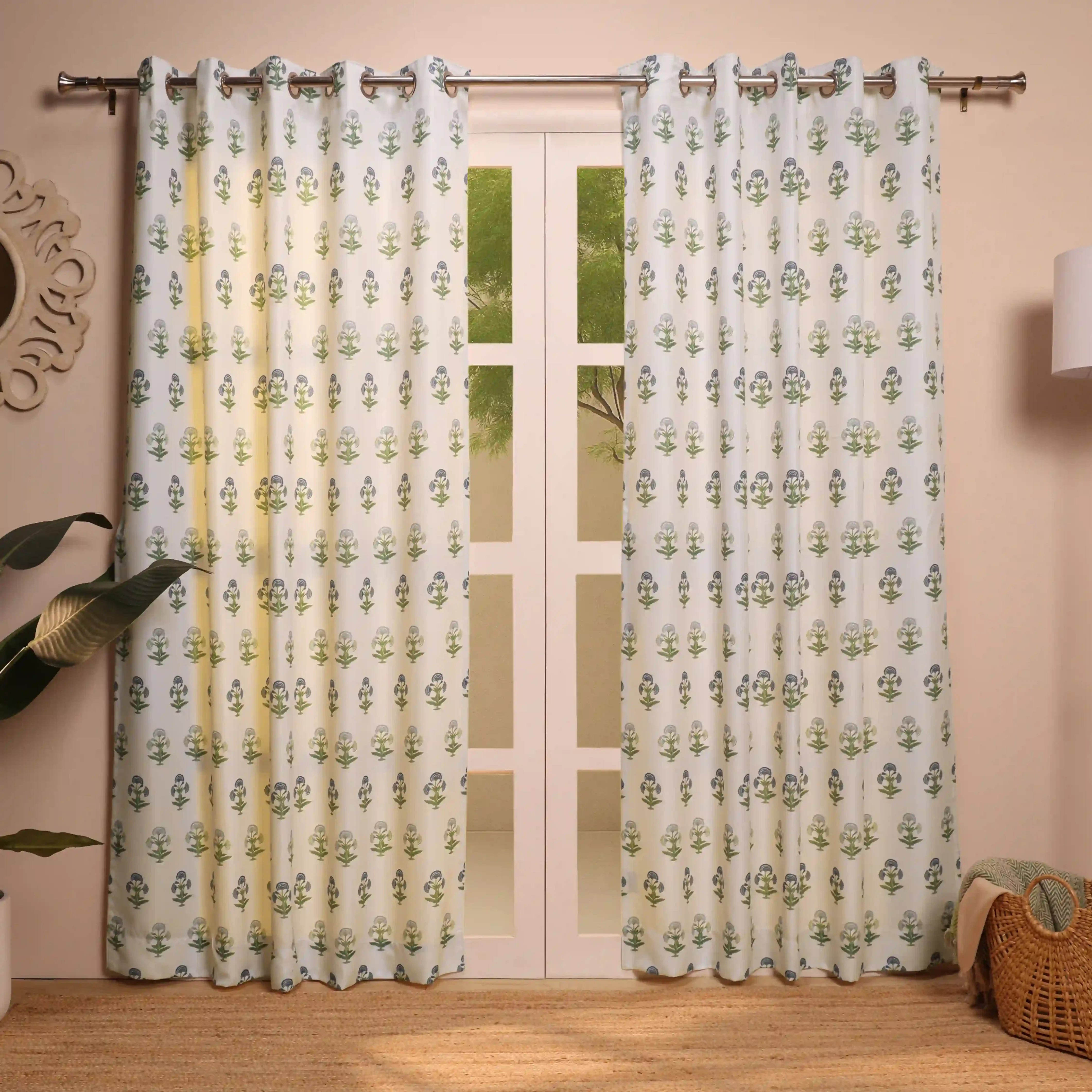 Chippa Lane Set Of 2 Printed Readymade Curtains | 
Jaipur Echo Blue / Door (7ft X 4.4ft)