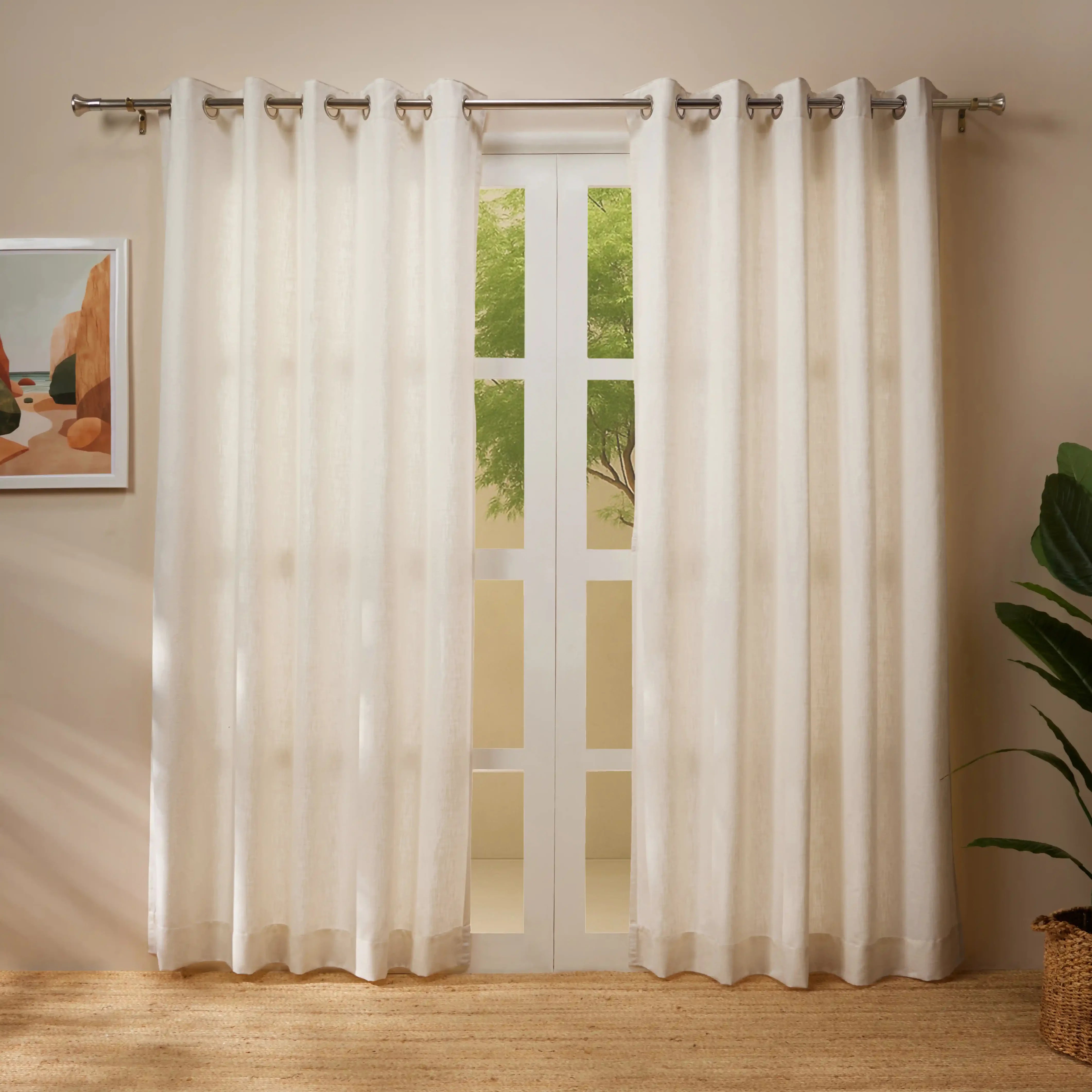 Paleto Set Of 2 Solid Readymade Curtains | Monsoon Hues Ivory / Door-XL (9ft X 4.4ft)