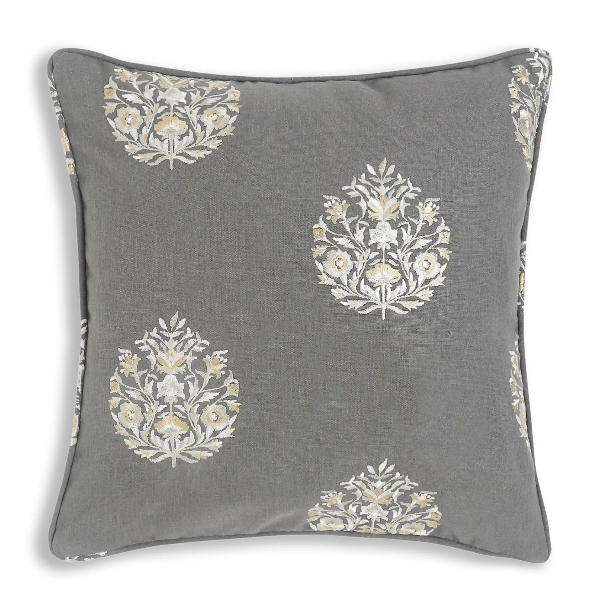 Espricia Embroidered Cushion Cover | Bagh Bahaar Dark Grey / Cushion Cover (51cm x 51cm)