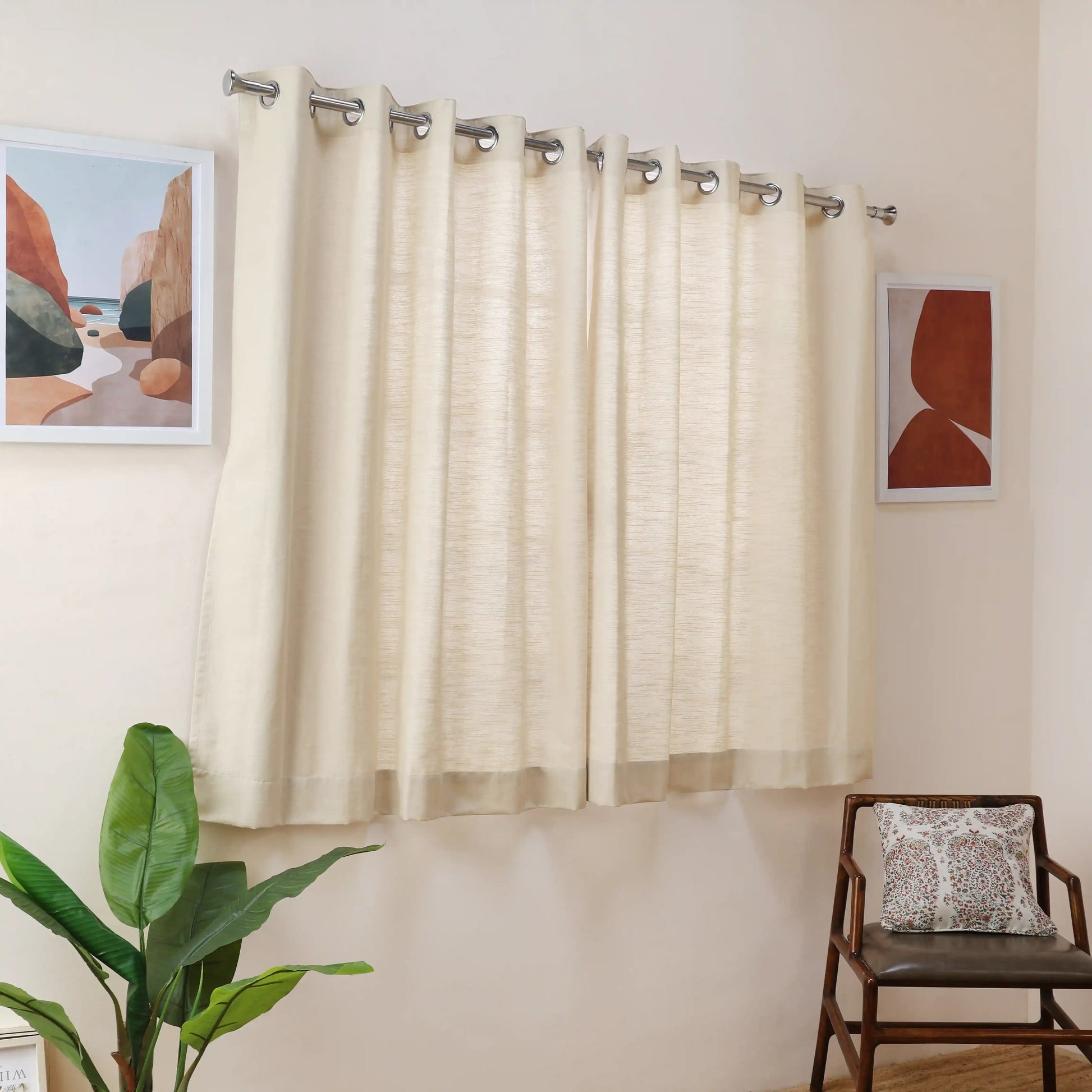 Paleto Set Of 2 Solid Readymade Curtains | Earthen Textures Linen Breeze / Window (5ft X 4.4ft)